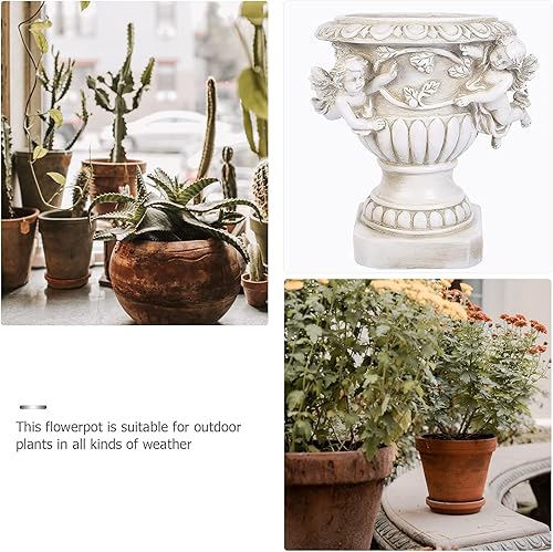 Miniatura 5 de Happyyami Maceta de cerámica para jardín, 1 unidad, para exteriores, diseño de ángel, estilo europeo, para manualidades (beige)