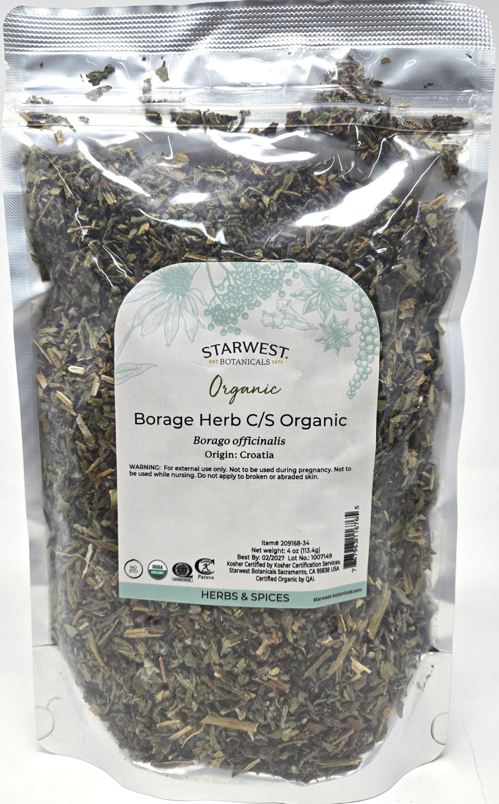 Organic Borage Herb C/S - 4 Oz (113 G) - Starwest Botanicals