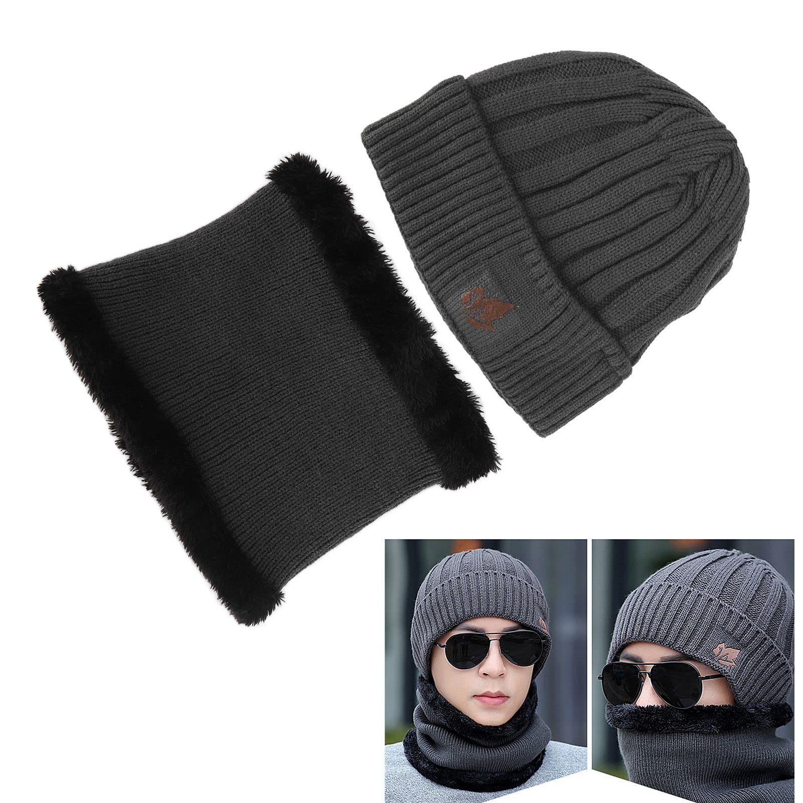 Bonnet Chauffant, Bonnet Chauffant électrique, Bonnet Thermique D'hiver et Ensemble D'écharpe Circulaire, Bonnet Chauffant à Batterie Chaude Rechargeable pour le Ski D'hiver, 3 Niveaux de(gris)