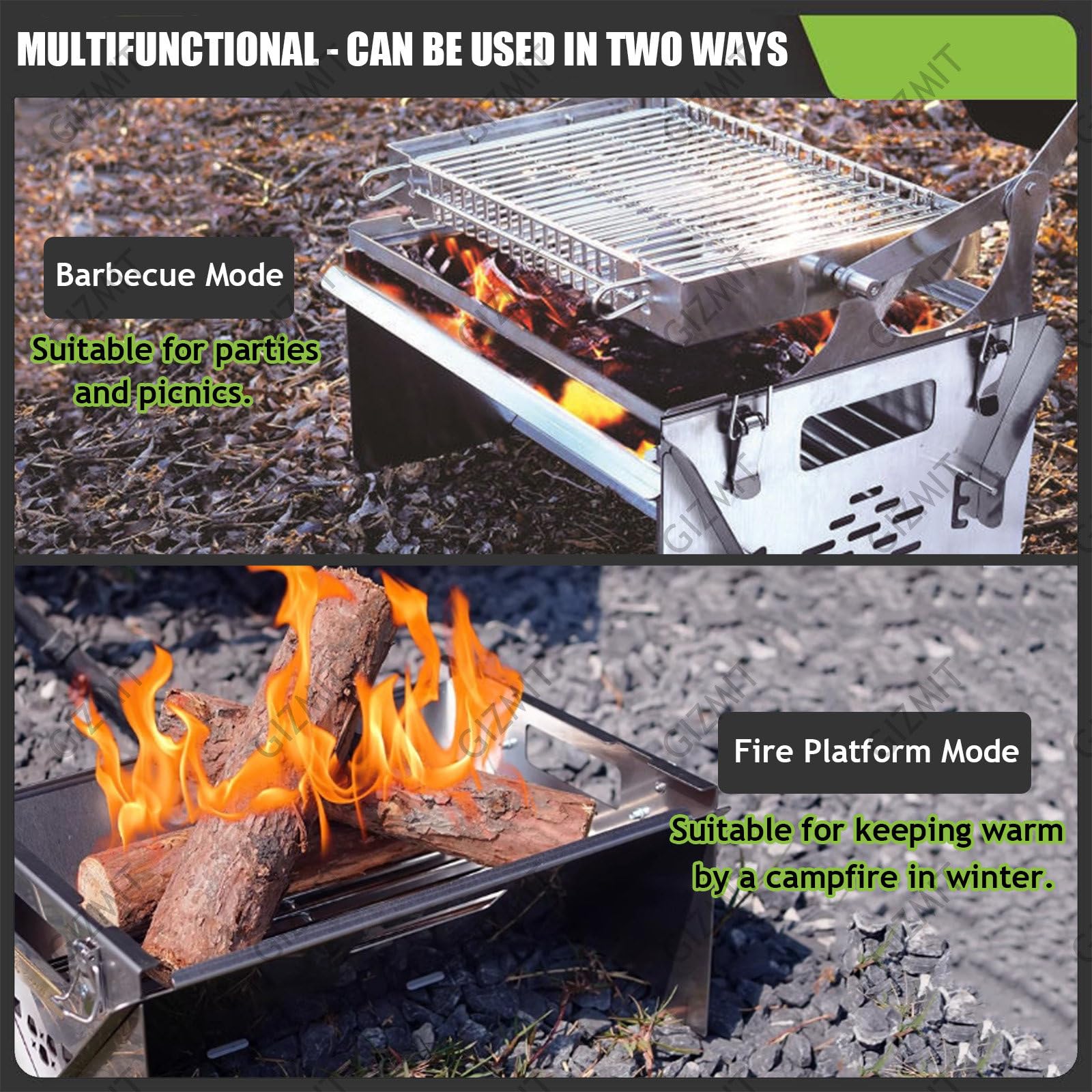 Przenośny grill ze stali nierdzewnej, obracany o 360° grill na węgiel drzewny z obracanym koszem na kemping, tailgating i przygody na świeżym powietrzu, w zestawie torba do grillowania