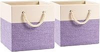 Vista 1 de PRANDOM Contenedores plegables grandes de almacenamiento de 11 x 11 pulgadas [paquete de 2] cestas de almacenamiento de tela de lino, cubos con asas