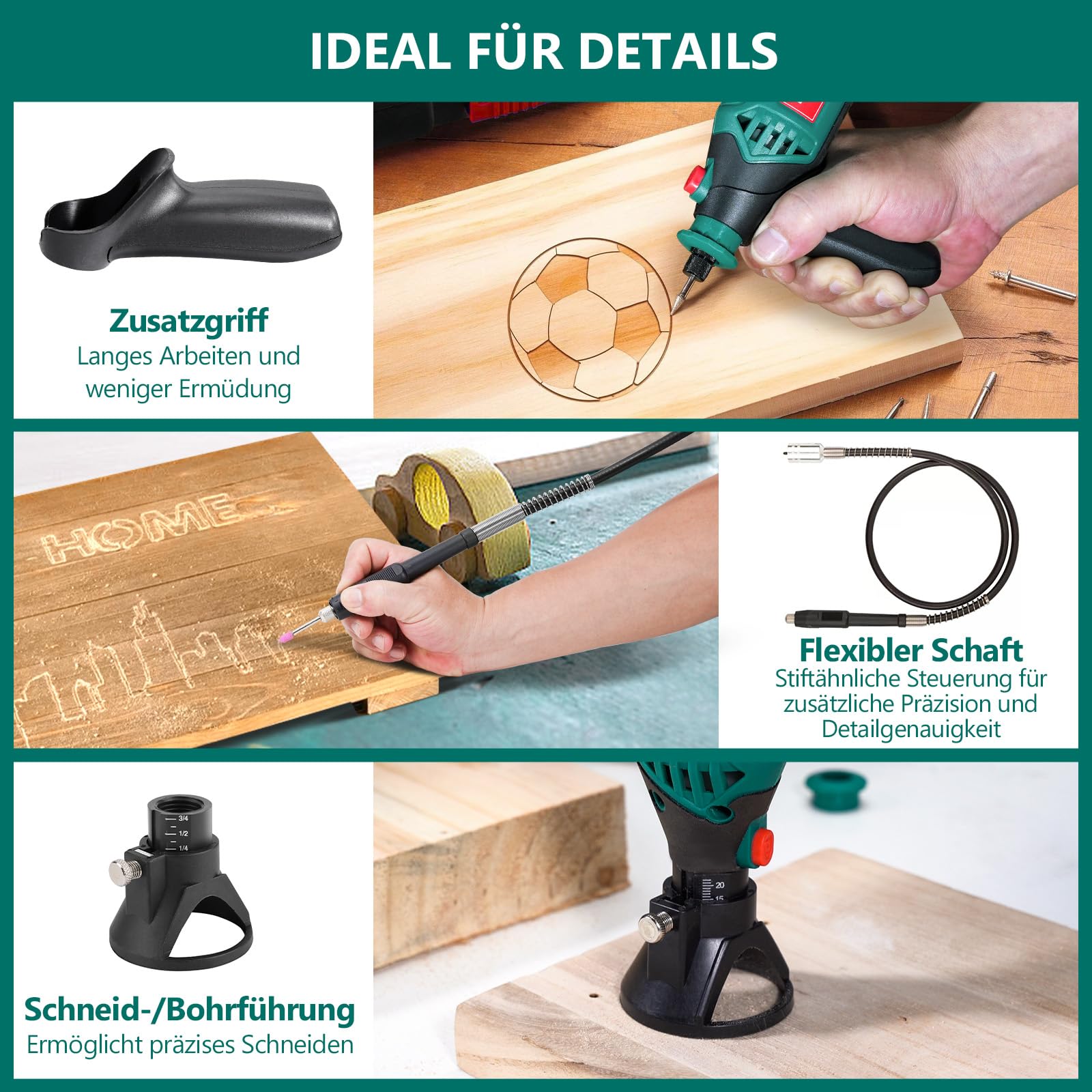 HYCHIKA 170W Rotationswerkzeug, Rotationswerkzeugsatz mit variabler Drehzahl und Flexwelle, 173-teiliges Zubehörset und Multiwerkzeug mit 8000-35000 U/min, perfekt zum Schneiden, Detailschleifen