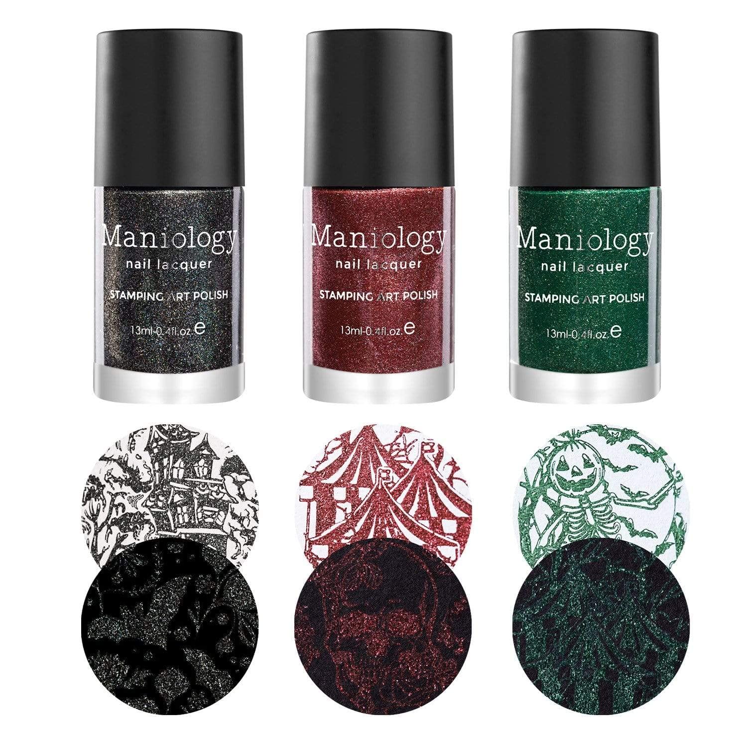 Maniology Wicked Sand Stamping Polish Set | 3-Piece Halloween Metallic Colors (Red, Dark Green, Black) – 13ml Bottles of Textured Sand Finish for Spooky Nail Art Designs & DIY Manicures