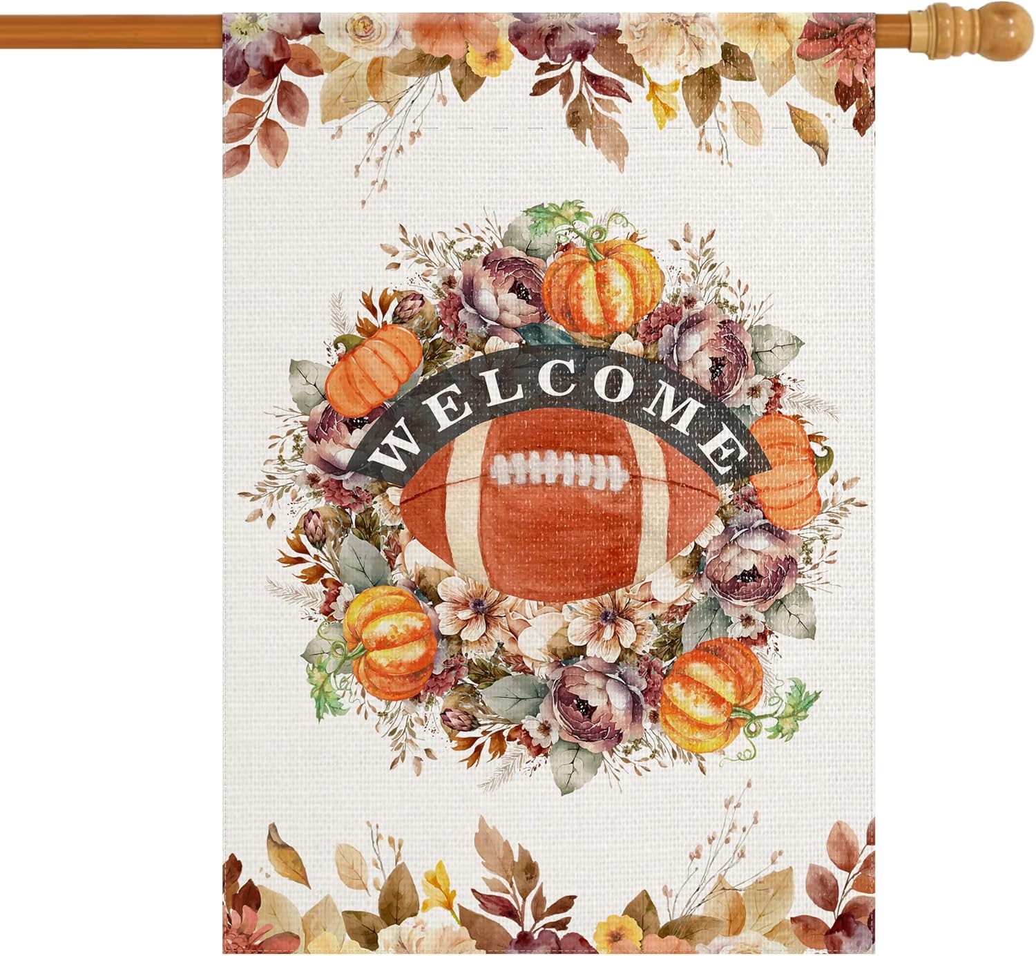 Fall Garden Yard Flag 28 x 40 Inch Outside Double Sided Burlap Pumpkin Rugby Maple Leaf Welcome Flag Farmhouse Holiday Patio Lawn House Outdoor Decorations 28 x 40 Inch Multicolor