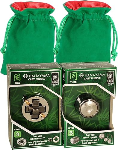 Rompecabezas Hanayama HEX y tubo, "Nuevo 2023, con bolsas de cordón forradas de terciopelo verdesatén rojo, artículos incluidos