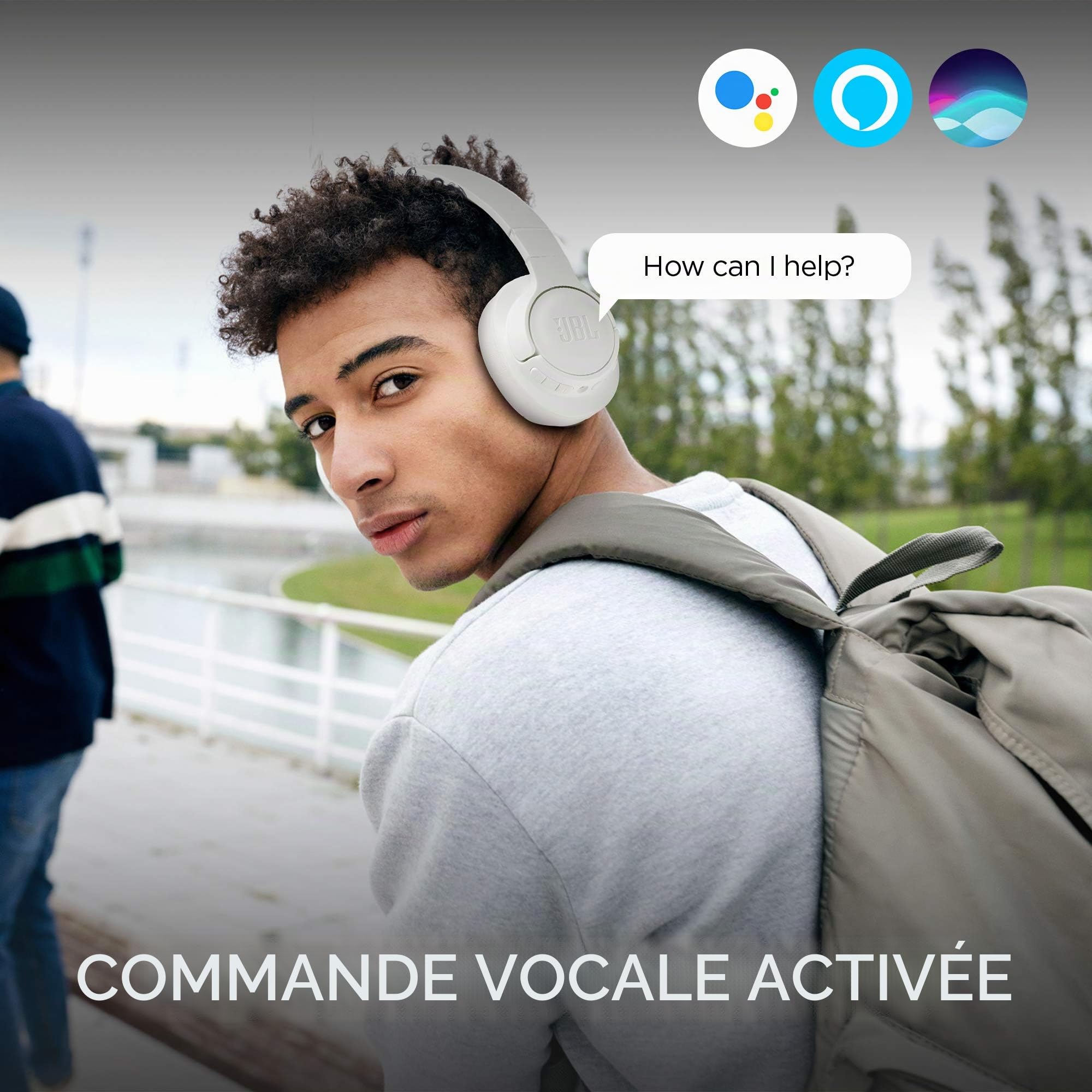 JBL Tune750BTNC – Casque circum-auriculaire sans fil à réduction de bruit active – Écouteurs Bluetooth compatibles avec Siri, Google Now et Alexa – Autonomie jusqu'à 15 heures – Blanc