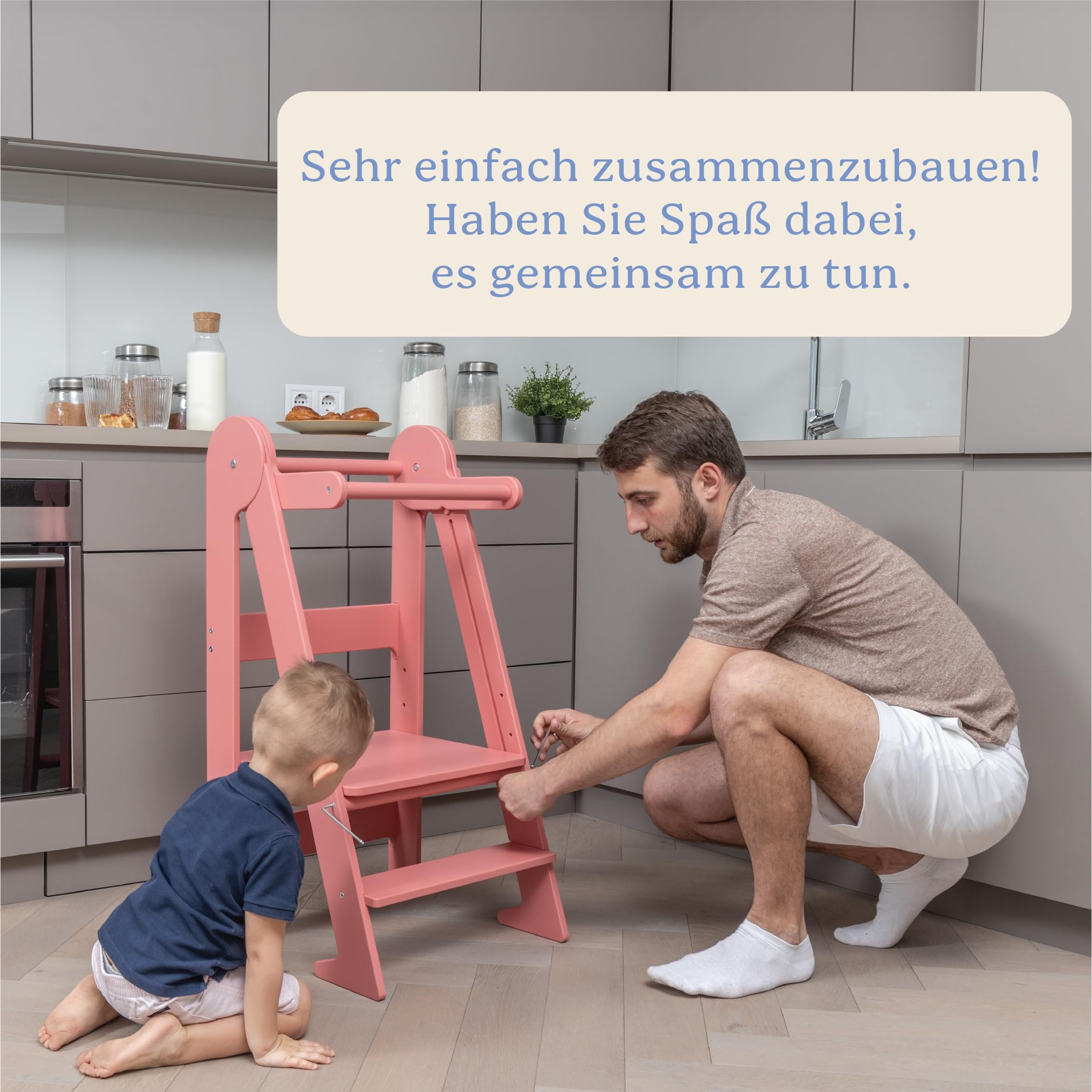 TOYBOX Montessori Kleinkind-Turm & faltbarer Holz Tritthocker - Faltbare Küchenhilfe für Kleinkinder, Kinder Lernen & Steh-Möbel