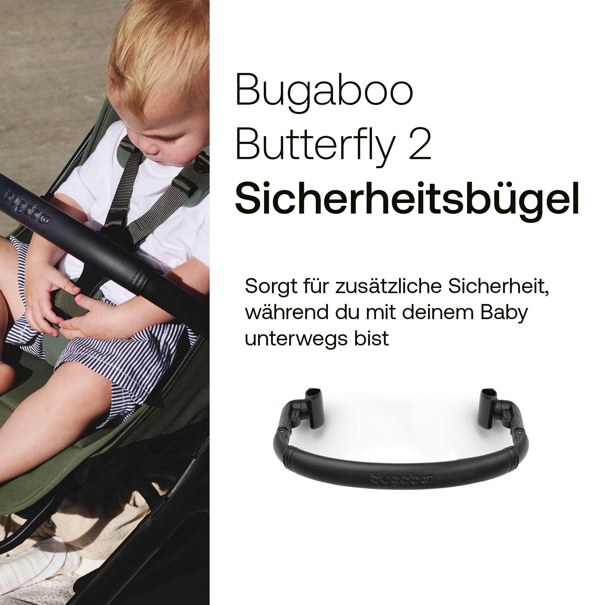 Bugaboo Butterfly 2 Sicherheitsbügel, Halterung für Babys ab 6 Monaten für mehr Sicherheit auf Reisen, einfach zu befestigen und verstellen, abwischbar, minimalistisches und nachhaltiges Design