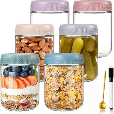 Overnight Oats Jar - 16oz Mason Jars Containers with Lids Spoon and Marker