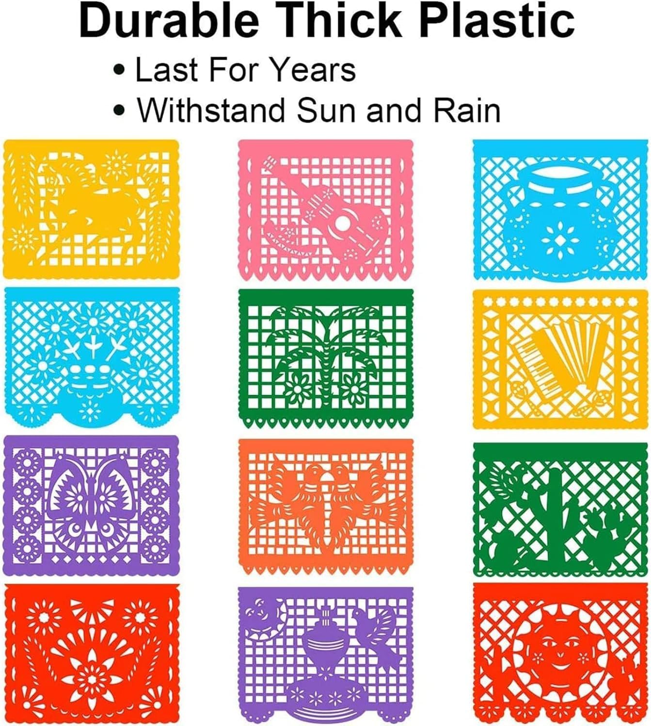12 Packs Mexican Banners 264 Ft Papel Picado Banner - Large Plastic Mexican Fiesta Banners Cinco de Mayo Party Fiesta Decorations Mexican Themed Birthday Party Supplies 12 Patterns with String