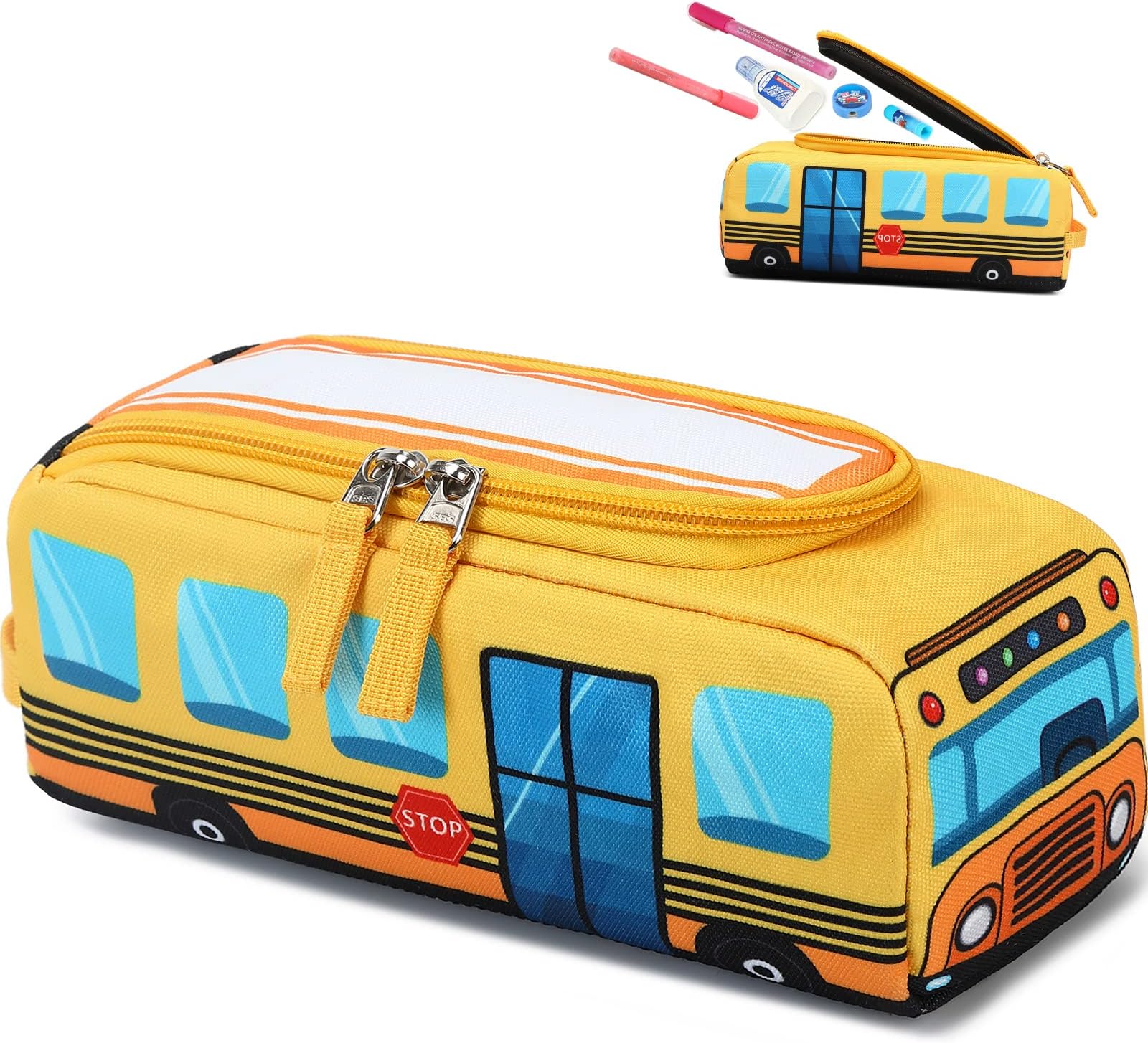 Cute Pencil Case for Kids Girls Boys Pencil Pouch kawaii Pen Pencil Box Bag Holder for School Students (Yellow School Bus)