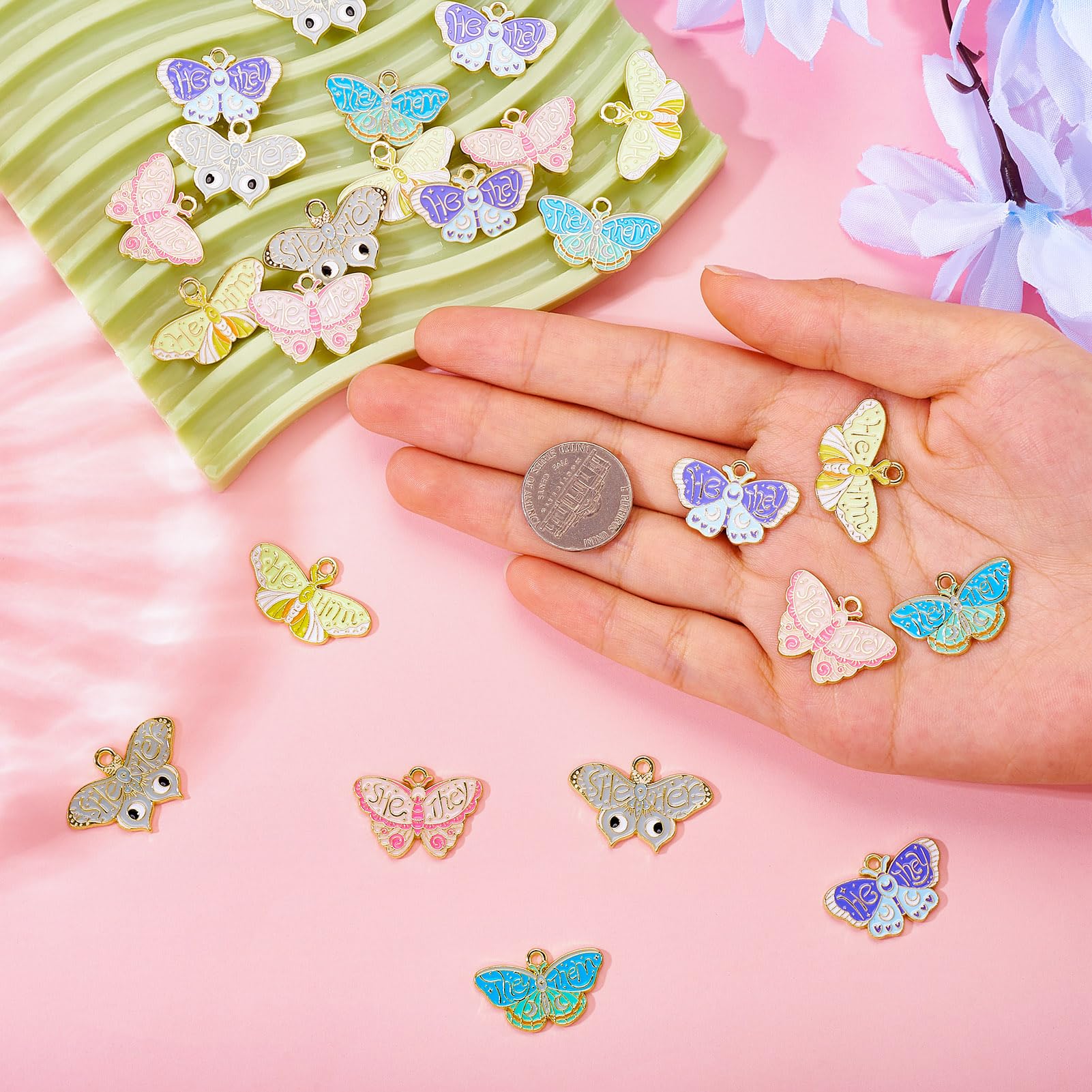 Spritewelry 25Pcs Alloy Enamel Butterfly Charms Golden Enamel Butterfly Charms Gothic Style Alloy Enamel Moths Pendants for DIY Necklace Earrings - Image 4