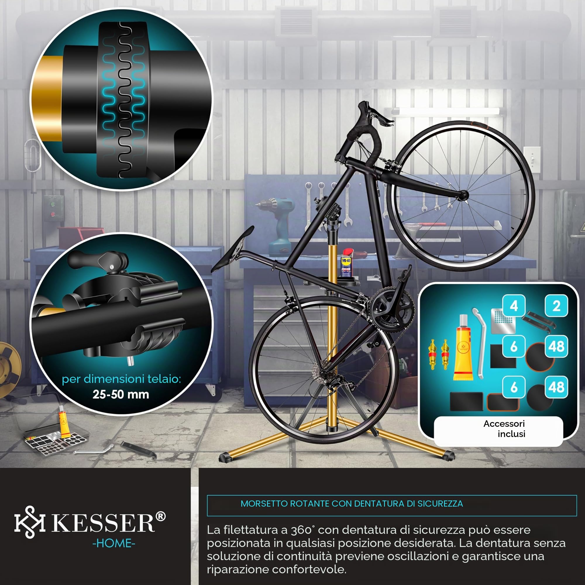 KESSER® Cavalletto di Montaggio per Biciclette Cavalletto di Riparazione Professionale in Alluminio per Biciclette Mountain Bike Cavalletto di Montaggio per e-Bike per carichi