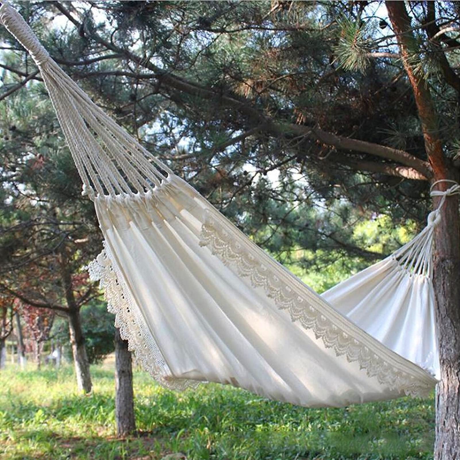 Weiße romantische Spitze Hängematte tragbare hängende Camping Bett Schaukelstuhl für Outdoor-Reisen im Freien Wandern Garten schlafen Garten