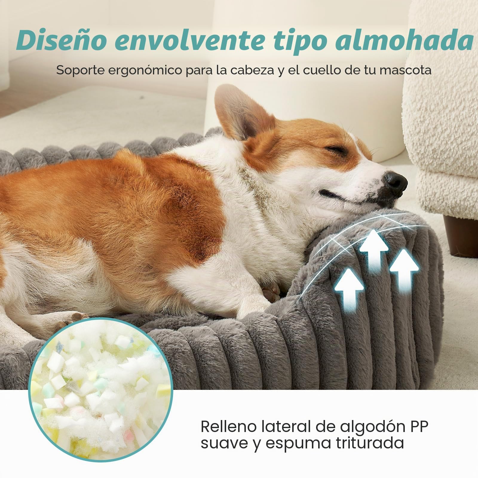 COZY KISS Cama Ortopédica para Perros y Gatos, Sofá Lavable para Gatos, XL | Gris, Mascotas pequeñas y medianas, cubierta desmontable, base antideslizante, forro impermeable, espuma de soporte