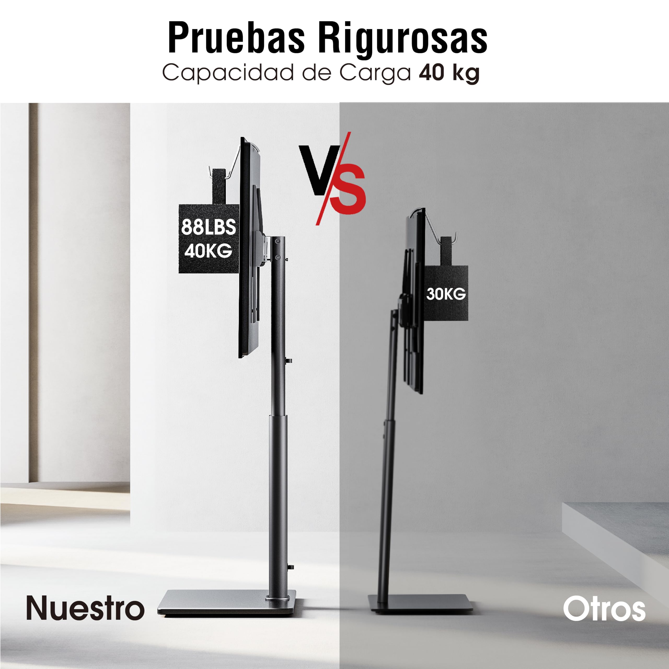 AOKCOS Soporte TV Pie Suelo para 32-55 65 70 Pulgadas, Inclinable Giratorio Altura Ajustable, Universal máx VESA 400x400mm 40kg