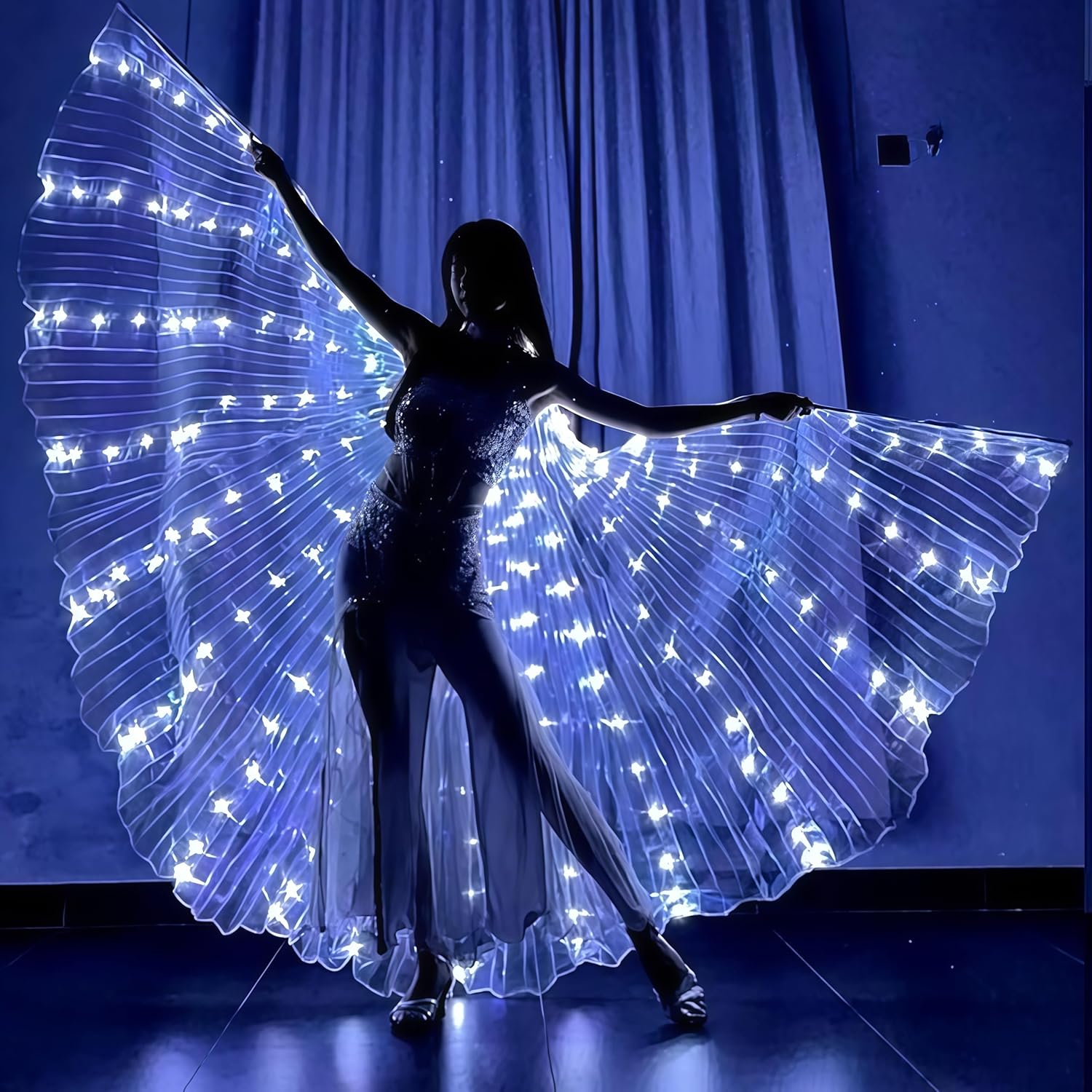 LED Belly Dance Wings With Stick, Light Up Belly Dance Costumes for Woman Girls Carnival Halloween Clothing
