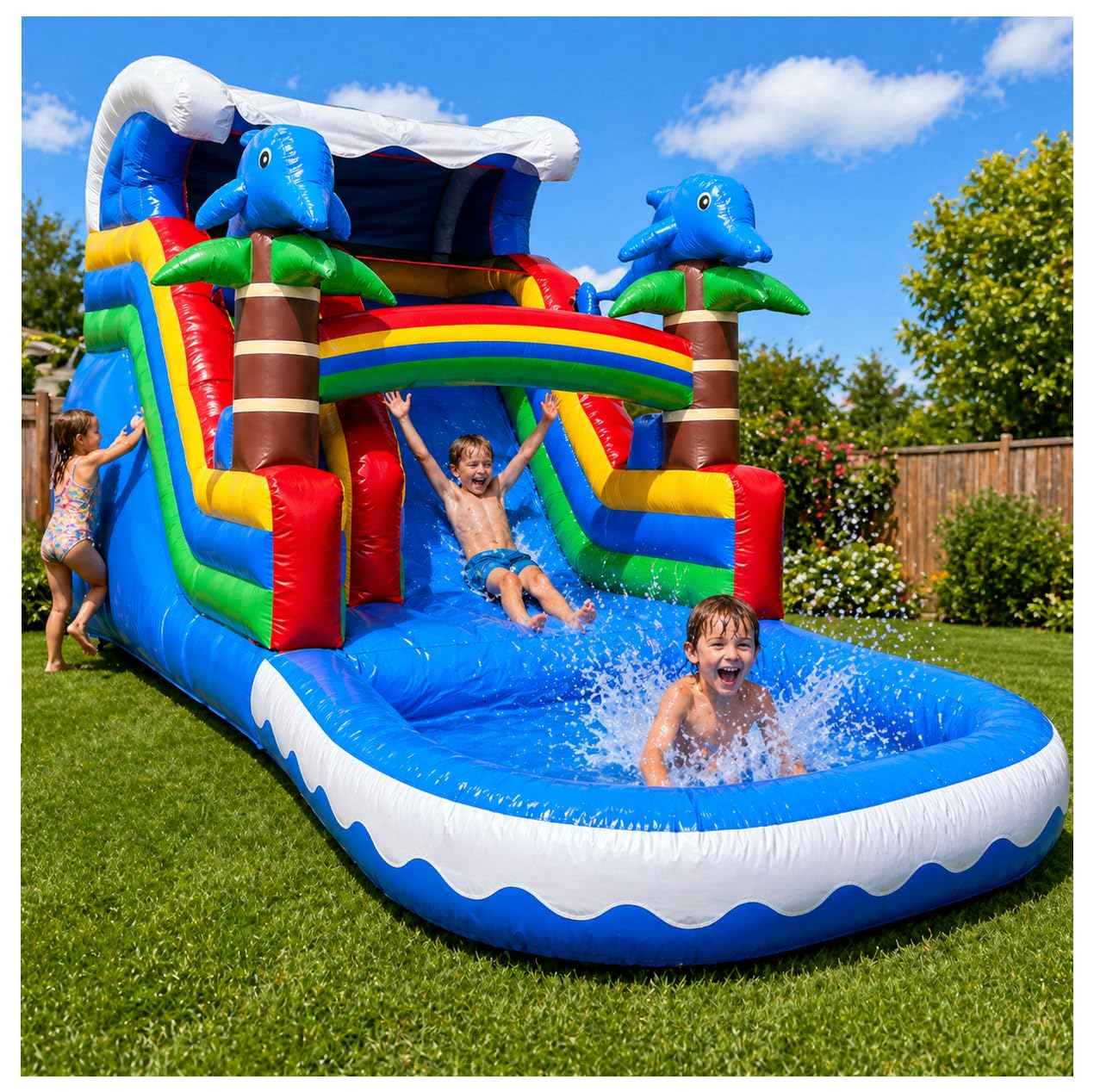 Photo 1 of YJMAOYI 21FT Tropical Inflatable Water Slide with Pool, 25ft Long- 100% Commercial Grade PVC Vinyl, Front Load Entry for Easy Supervision Reinforced Strength Wet/Dry Fun