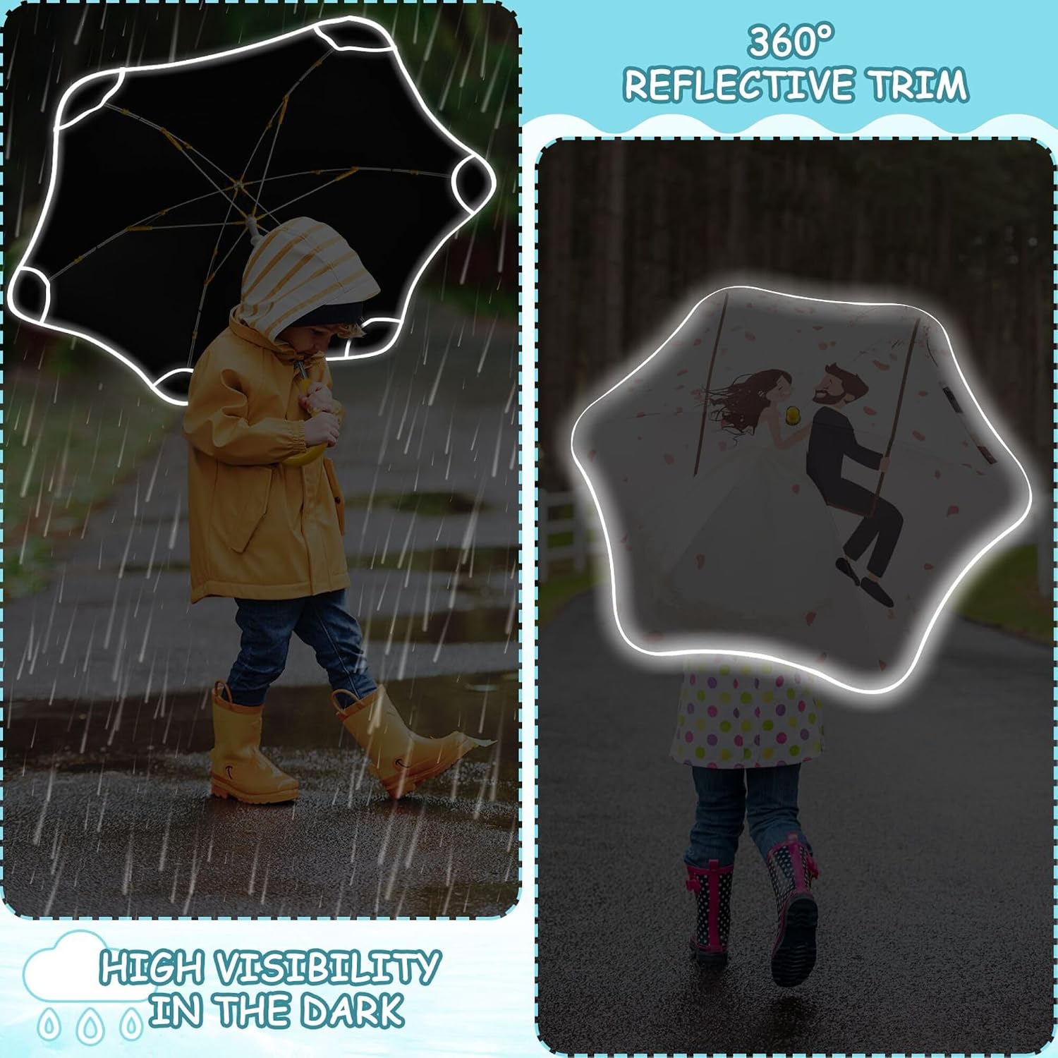 ALAZA Wedding Couple Swing Flowers Kids Umbrella for Girls Boys Toddler Children Rain & Sun Umbrella