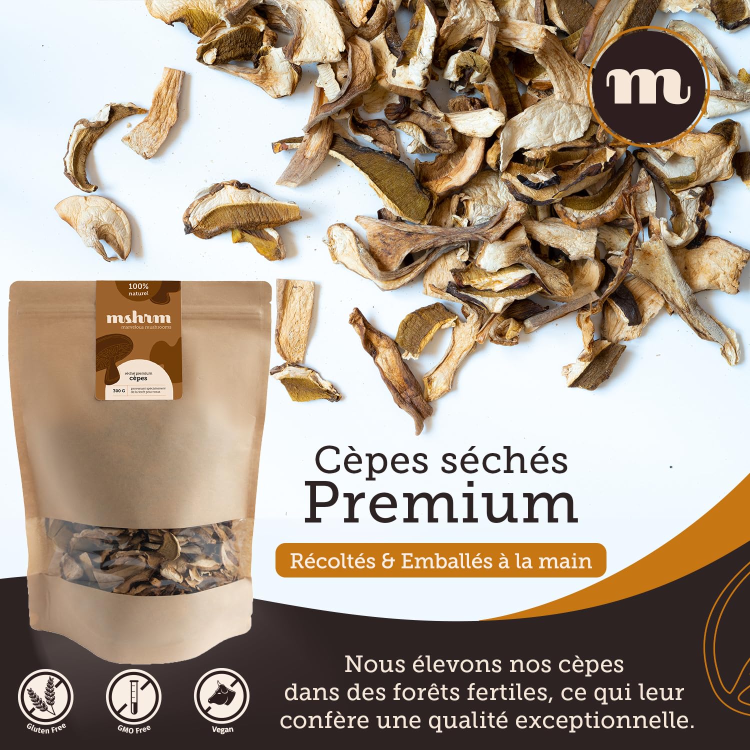 MSHRM Cèpes Séchés 300g - Classe 1 - Champignons séchés de qualité supérieure pour la consommation - Cèpes séchés issus de l'agriculture durable - Porcini Cèpes séchés