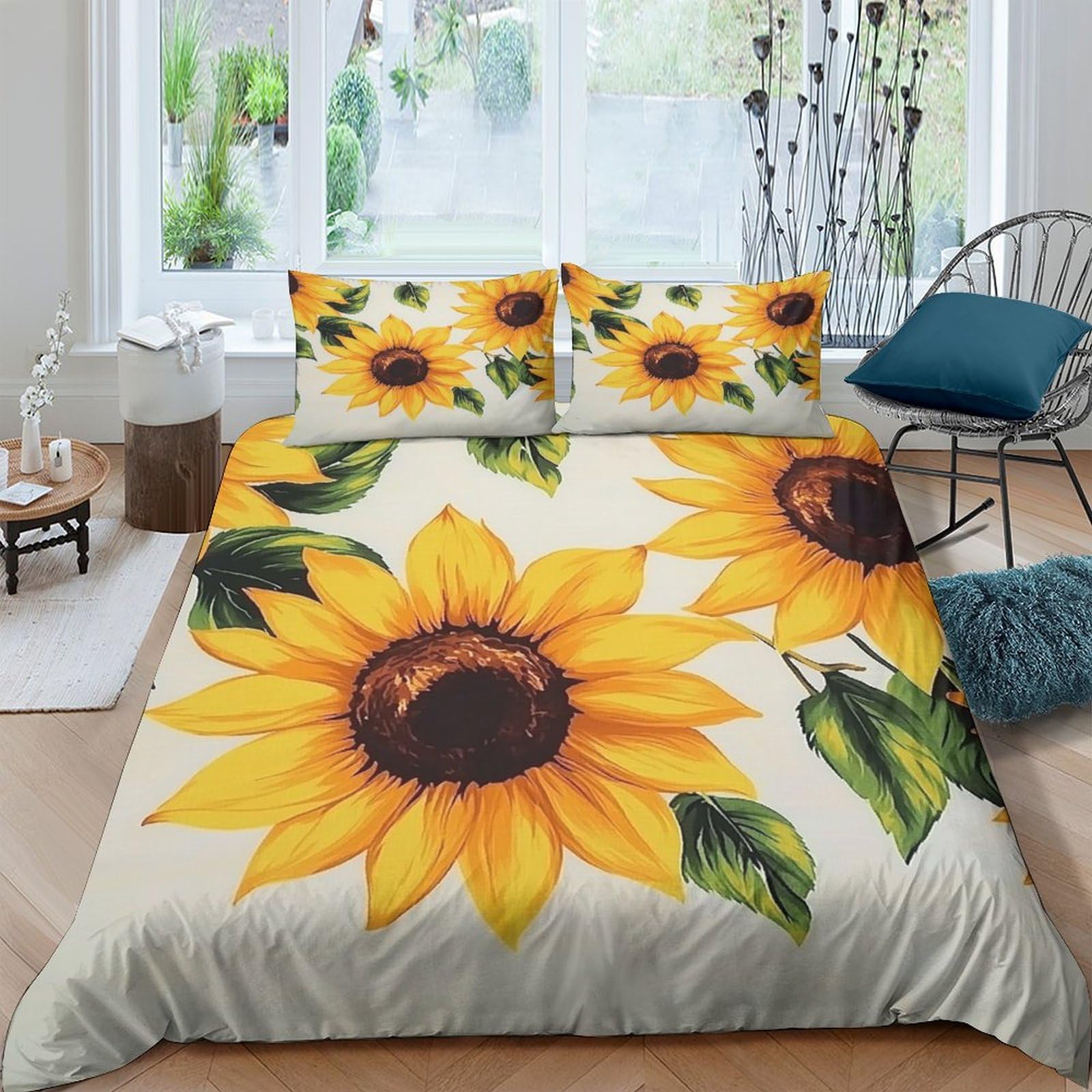 Ctjqhvkz Style-2 3D Printed Sunflower Bloom Fitted Sheet Microfiber Soft Yellow Floral Bed Cover For Bedroom Guest Room Decor Single（135X200cm）