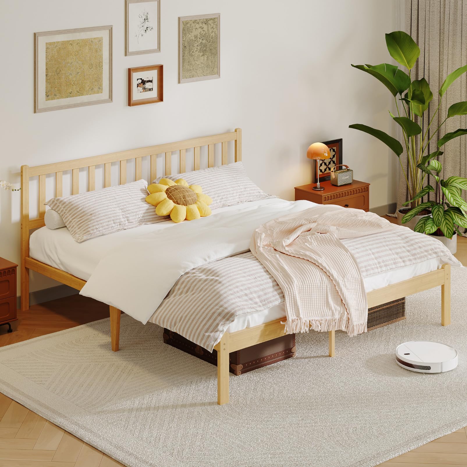 FDLOGW 12 in High Solid Bamboo Wood King Size Bed Frame