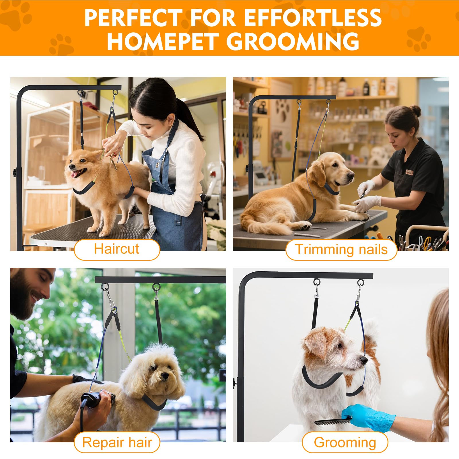 Bras de Toilettage avec Pince, Table de Toilettage Réglable pour Chien ou Animal de Compagnie - Soins des Poils et Coupe des Griffes, avec Anneau de Force et Deux Supports sans Assise