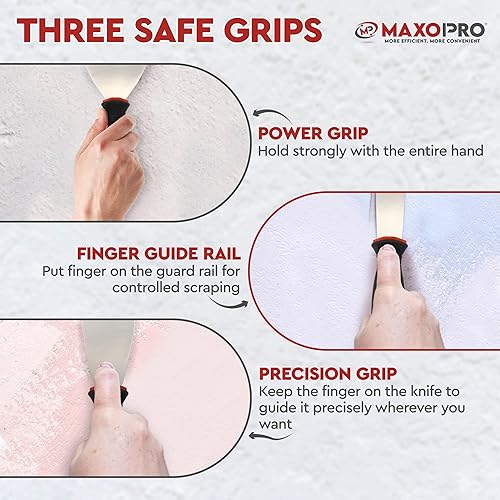 Miniatura 4 de Juego de cuchillos de masilla profesional de acero inoxidable – 5 raspadores duraderos para paneles de yeso, limado, raspado de pintura, kit de