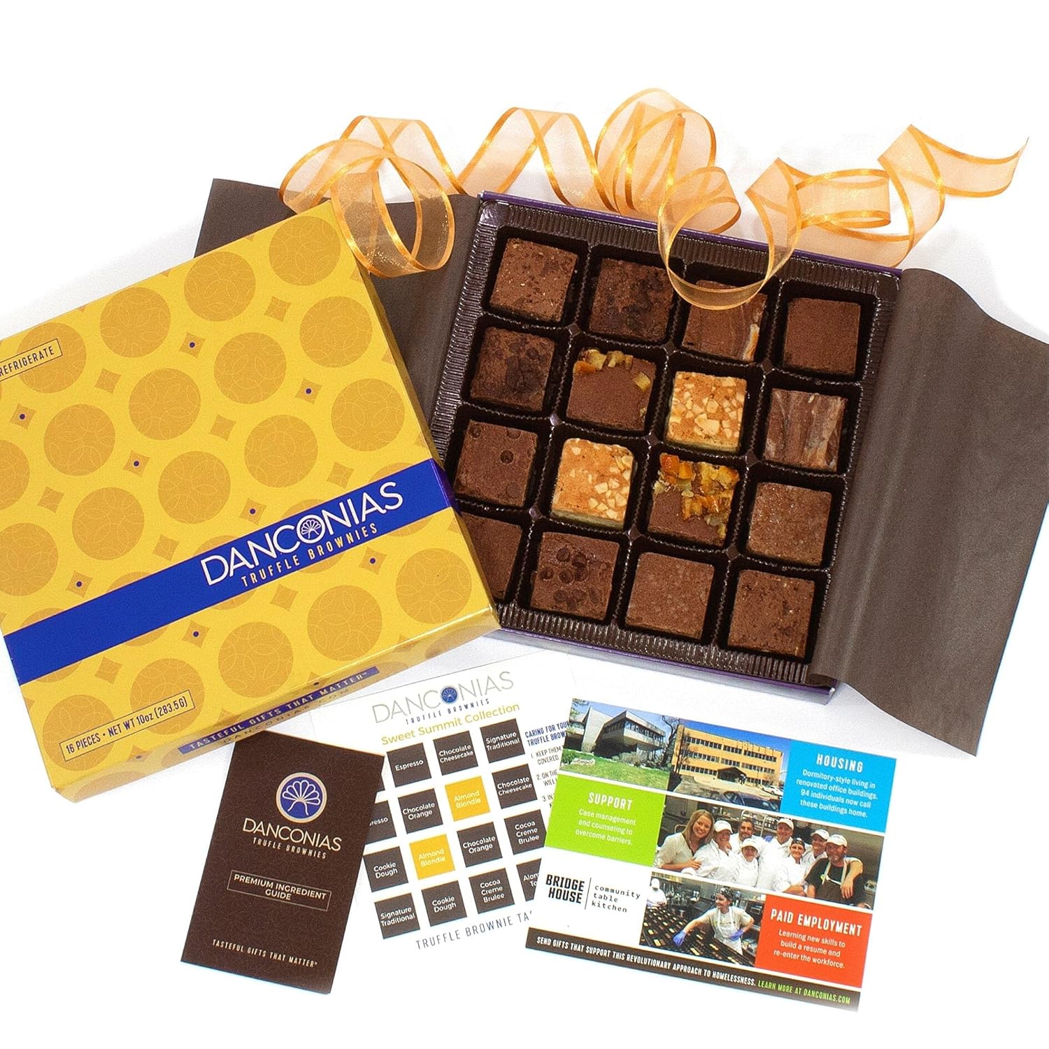 Danconias Chocolate Truffle Brownies, 16 PC Gift Box, Sweet Summit Assorted Basket Set of 8 Gourmet Baked Good Flavors in Bite Size Edible Treats