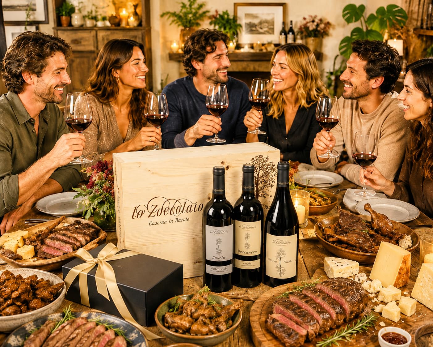 Lo Zoccolaio Barbera D'Alba+Langhe Rosso+Barolo Vino Tinto Italiano en Estuche de Madera - 3 Botellas X 750ml