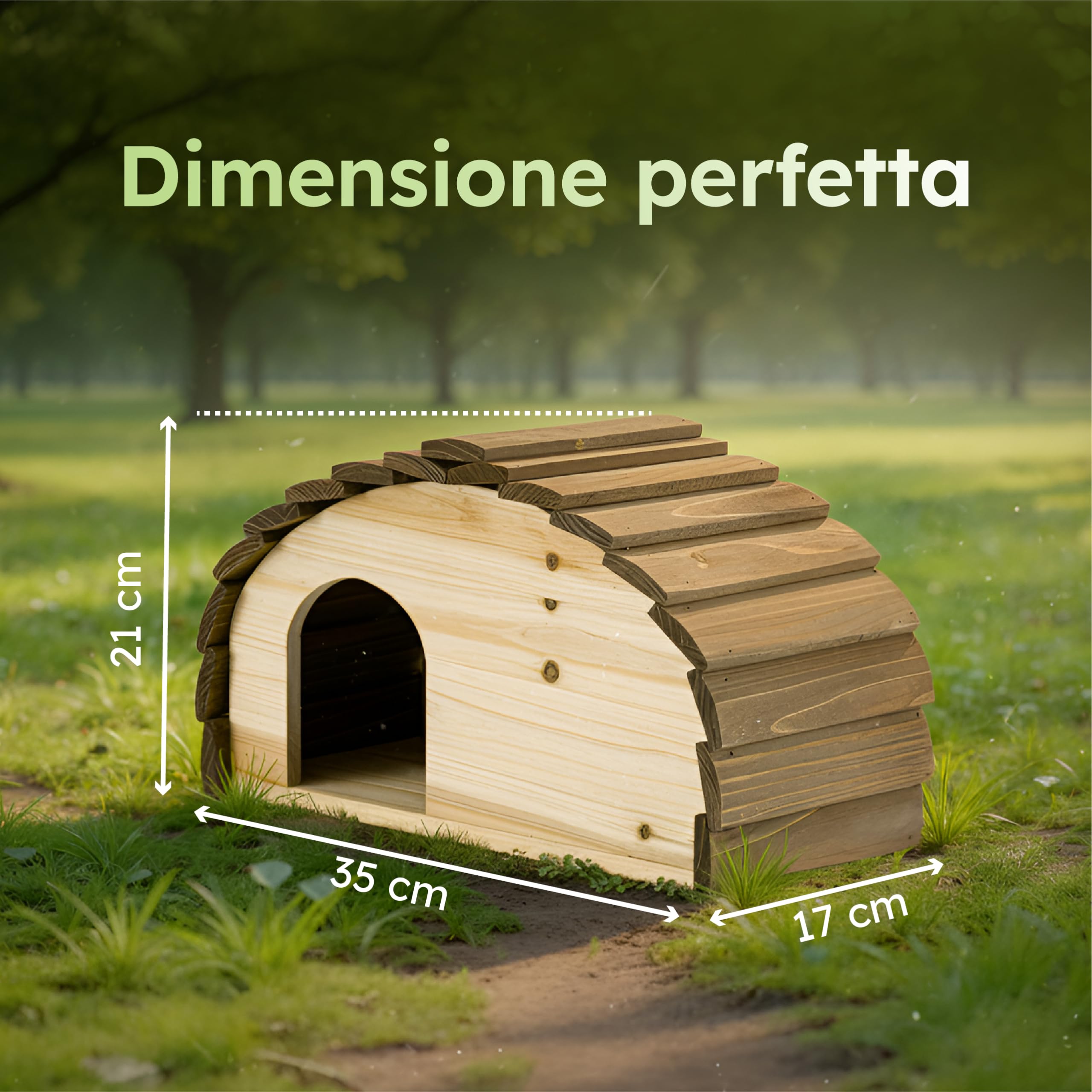 Moorland Casetta per ricci – Rifugio invernale 35×21 cm con base fissa, ingresso ventilato a labirinto e tetto fisso, in legno FSC, resistente alle intemperie per giardino