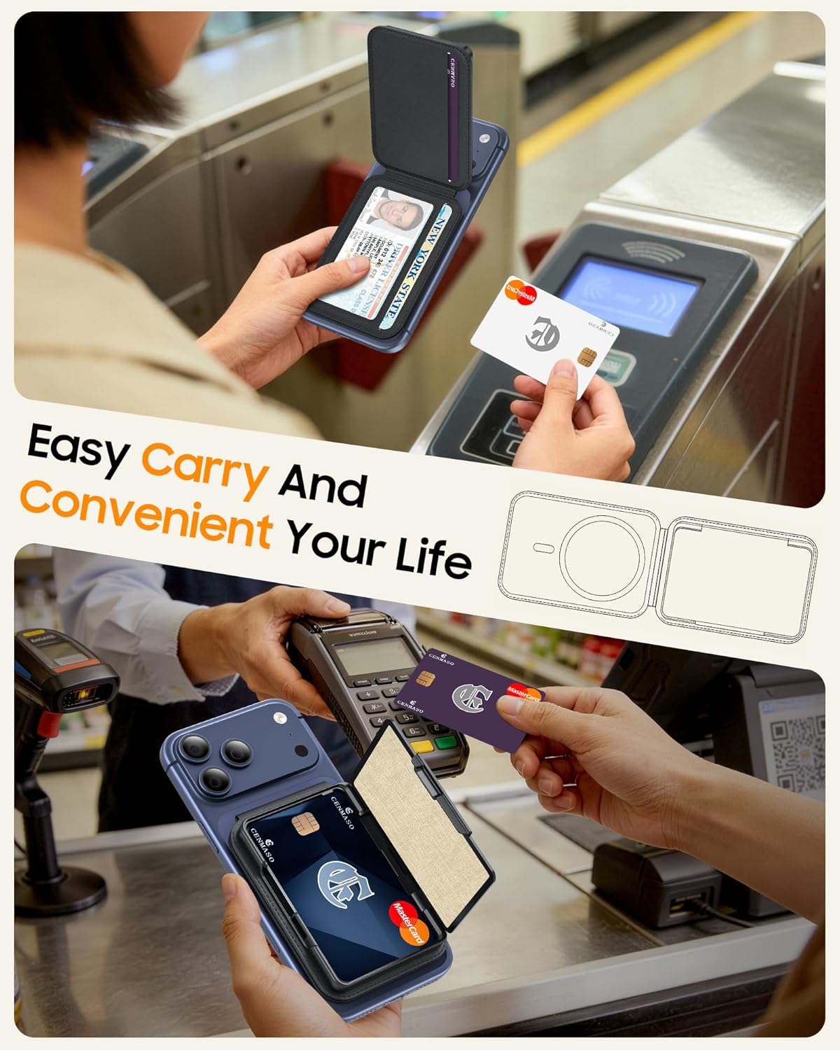 CENMASO for Magsafe Wallet With Stand, Phone Wallet for Men Women, [Hold 6-7 Cards] [RFID Blocking] [Adjustable Stand] Magnetic Wallet for iPhone 17/16/15/14/13/12 Series(Not for Mini), Black - Image 9