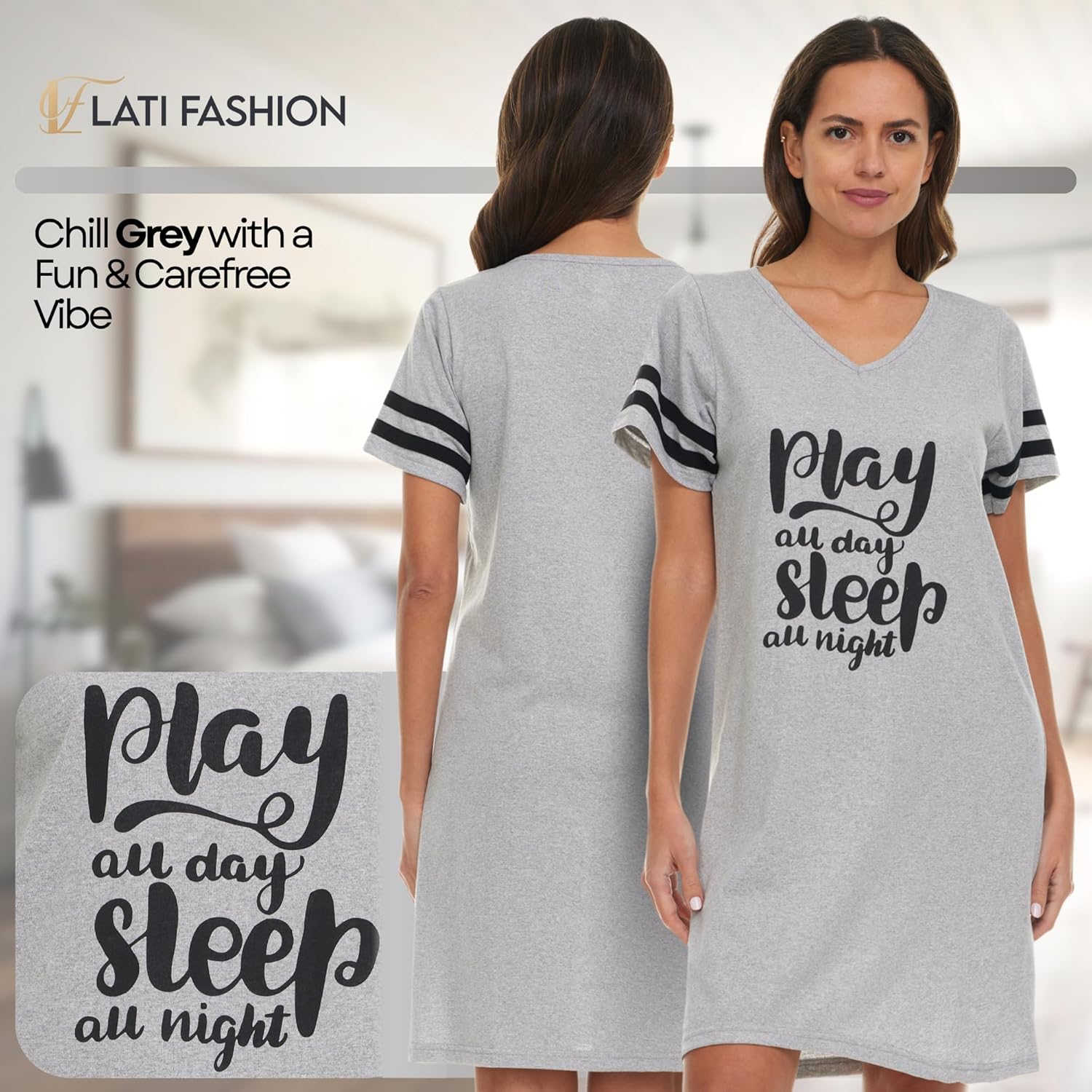 Lati Fashion 3 Pack Nightgowns For Women Soft Cotton Short Sleeve Sleepshirt Casual Sleepwear Nightdress Size S-3X - Image 4