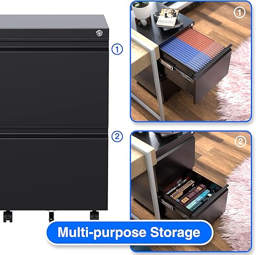Miniatura 4 de METAN Archivador de 2 cajones con cerradura, archivador móvil debajo del escritorio para oficina legaltamaño carta, totalmente montado, excepto