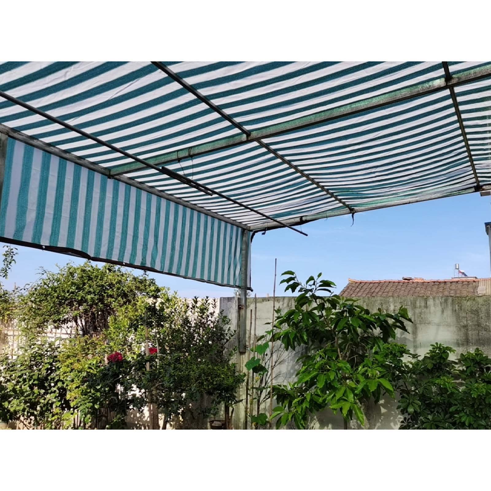 90% Solar Sombra Paño 2m 3m 4m 5m 6m 7m 8m 9m 10m,Malla Sombreadora De Rayas Verdes y Blancas,Malla De Sombra Transpirable,Red De Sombra De Plantas Invernadero,Con Ojales,GreenWhite-3x7m(9.8*23ft)