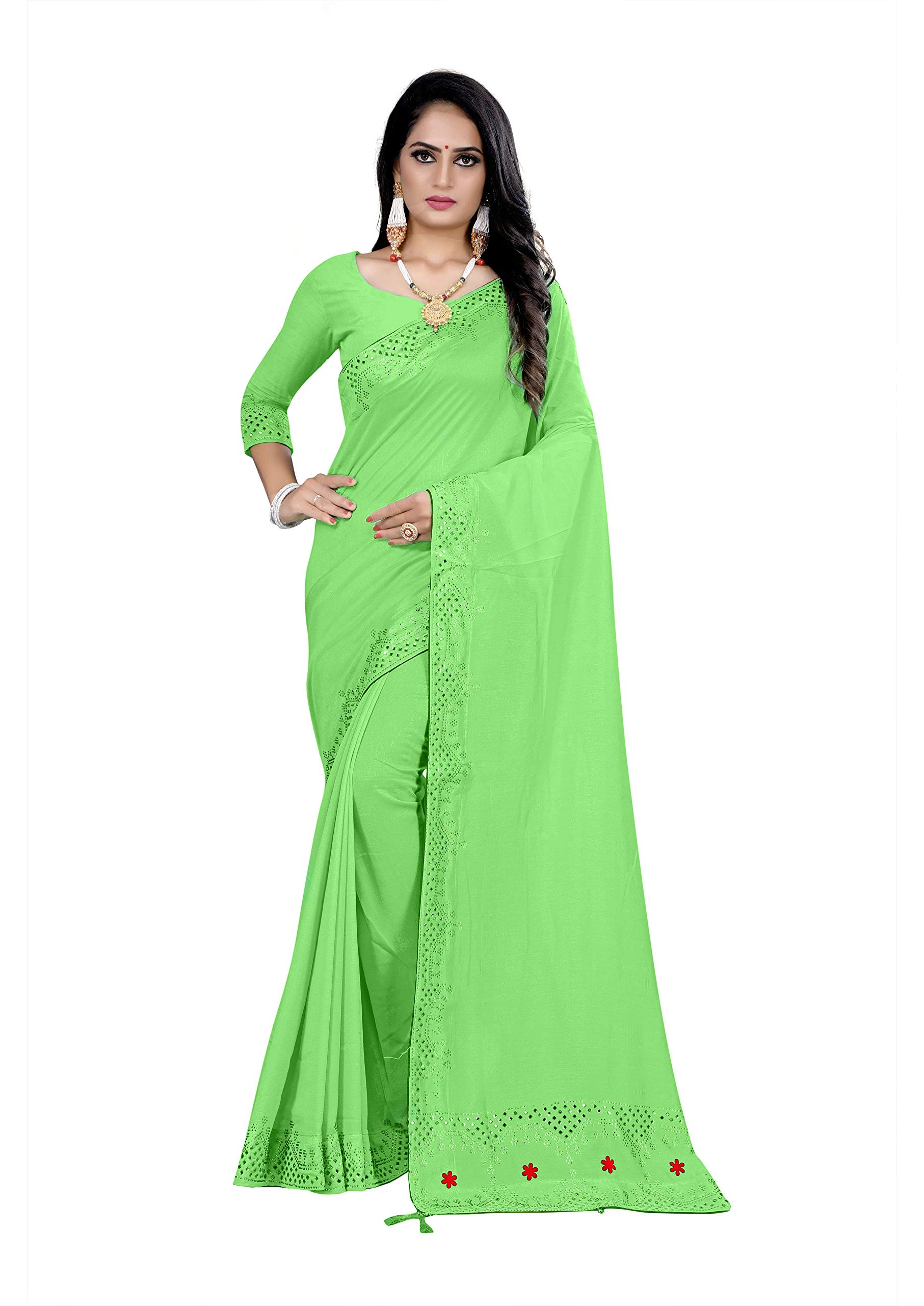 THE DECOR TEXWomen's Wear Indian Traditional Wedding Wear Hot Fix Stone Saree with Unstich Blouse Piece Maya