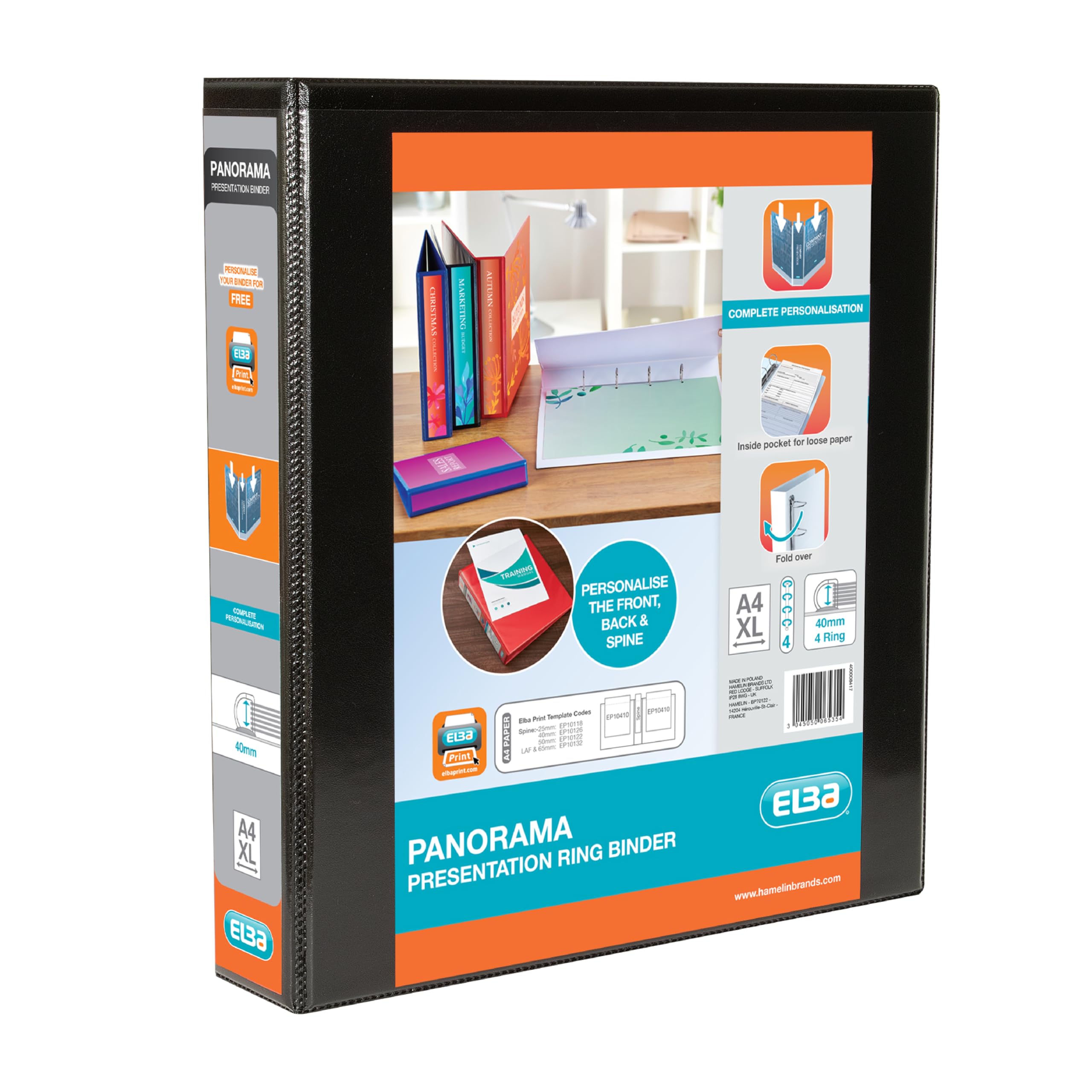 Elba Panorama Presentation Ring Binder PP 4 D-Ring 40mm Capacity A4