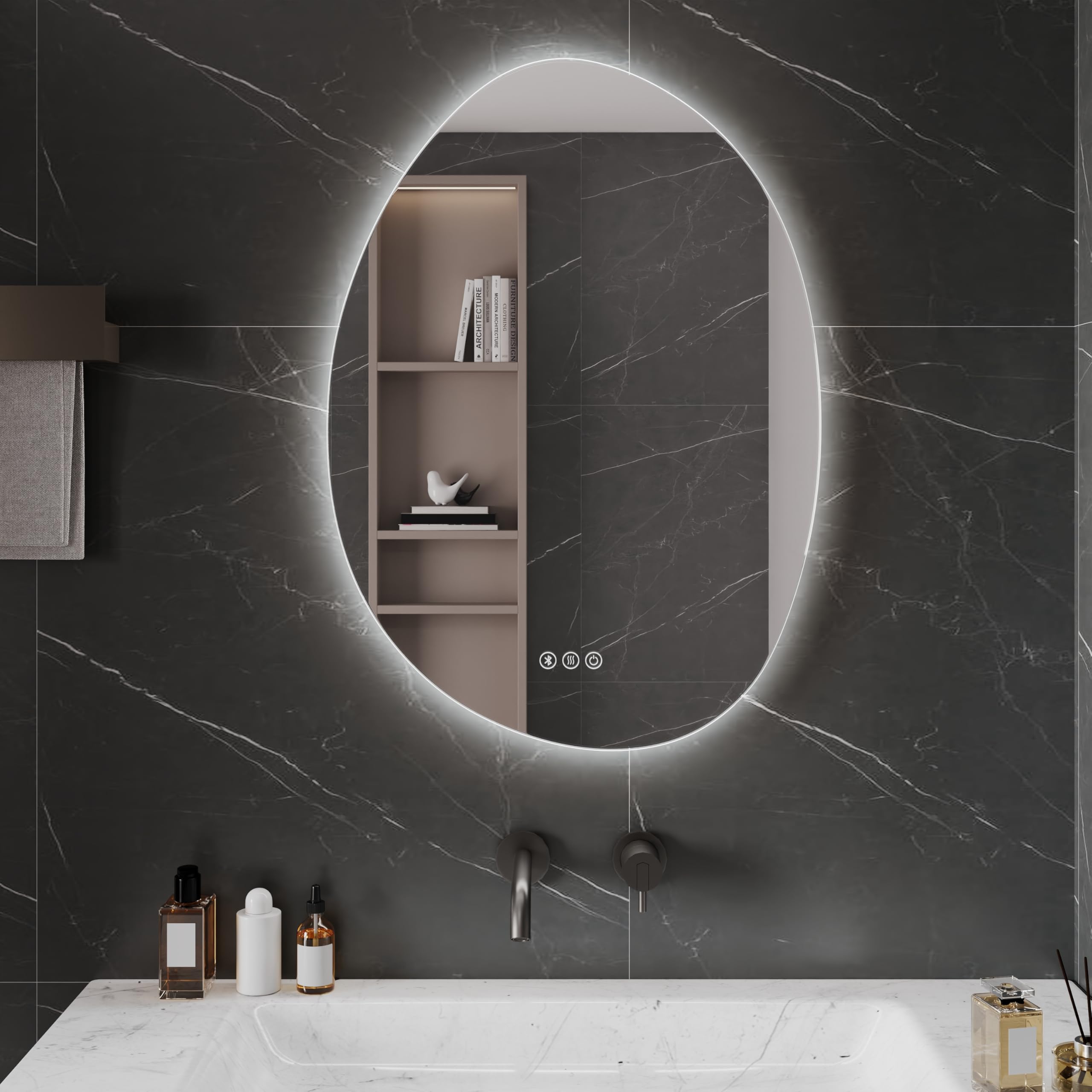 DeerValley Bathroom Mirror with LED Lights, Wall Mirror with Bluetooth, 3 Colors Dimmable Touchable, Anti-Fog & Demister, Hardwired Wall Mounted Vanity Mirror for Makeup & Shaving(70 * 50)