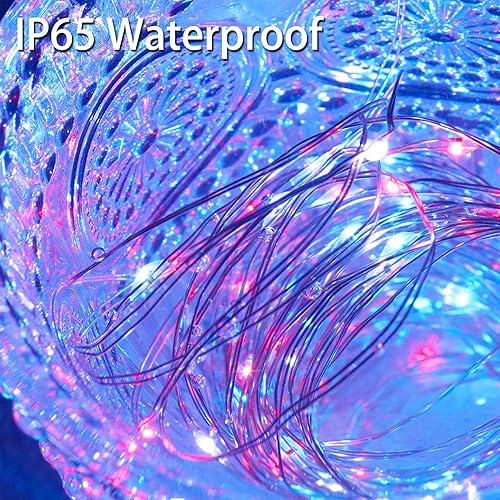 Miniatura 4 de Guirnalda de luces decorativas para exteriores e interiores, 100 luces LED de alambre de cobre rojoblancoazul, IP67, impermeable, funciona con