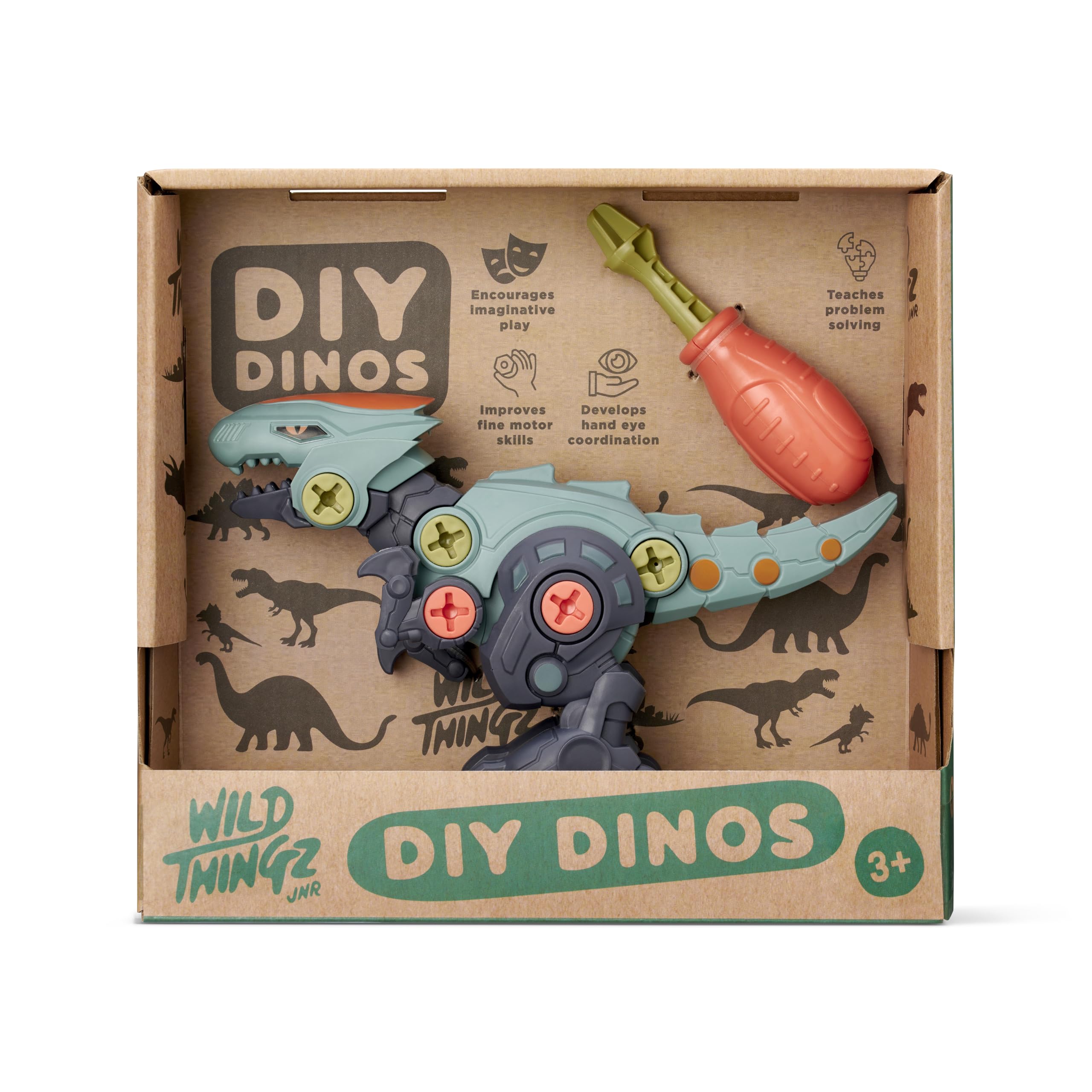 Wild Thingz DIY Dino - Triceratops Model with Screwdriver, Educational STEM Toy for Kids, Brown and Beige