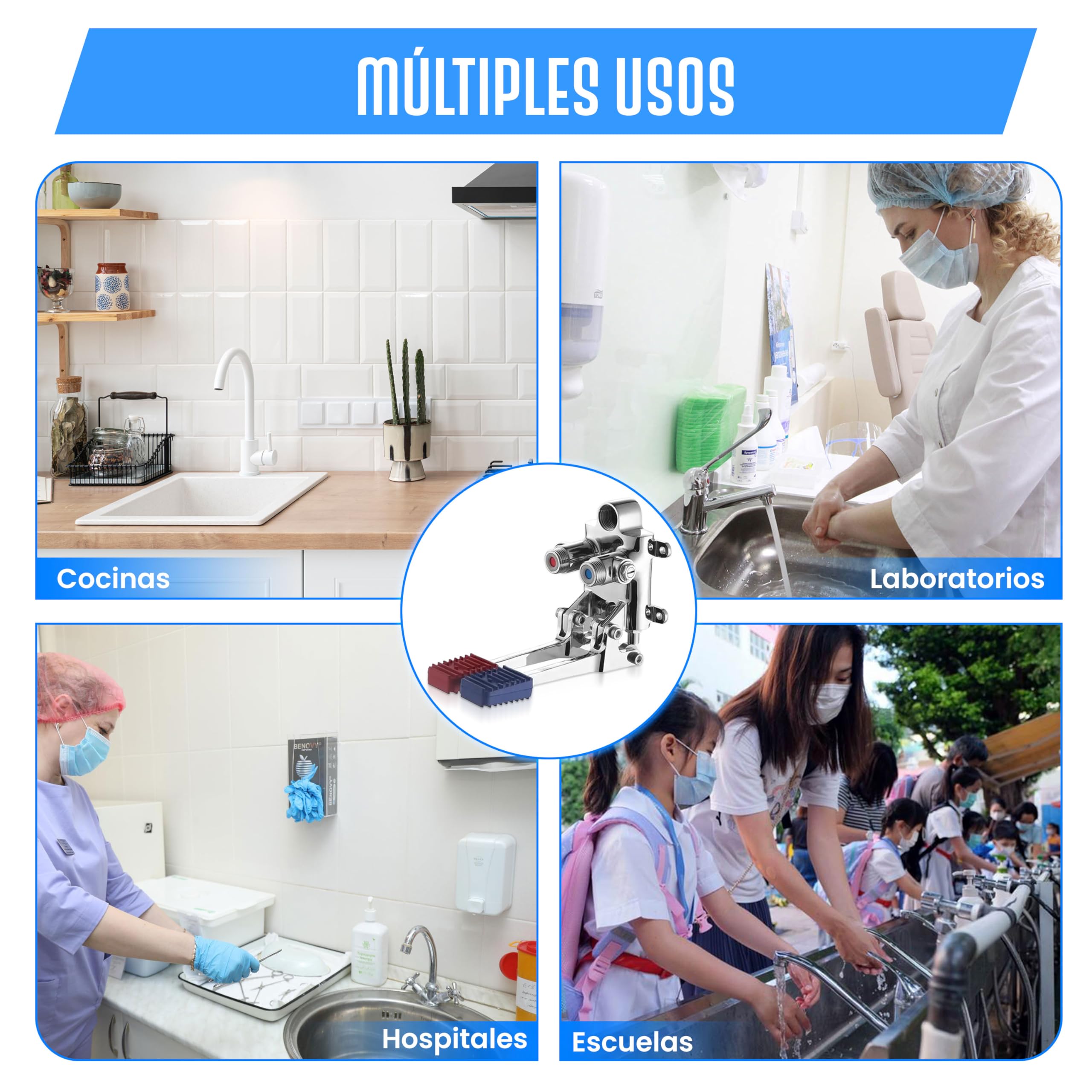 Grifo de Pedal Mezclador Doble (Agua Fría y Caliente) para Fregadero/Lavamanos – Ideal para Cocina, Baño e Industria Hostelería