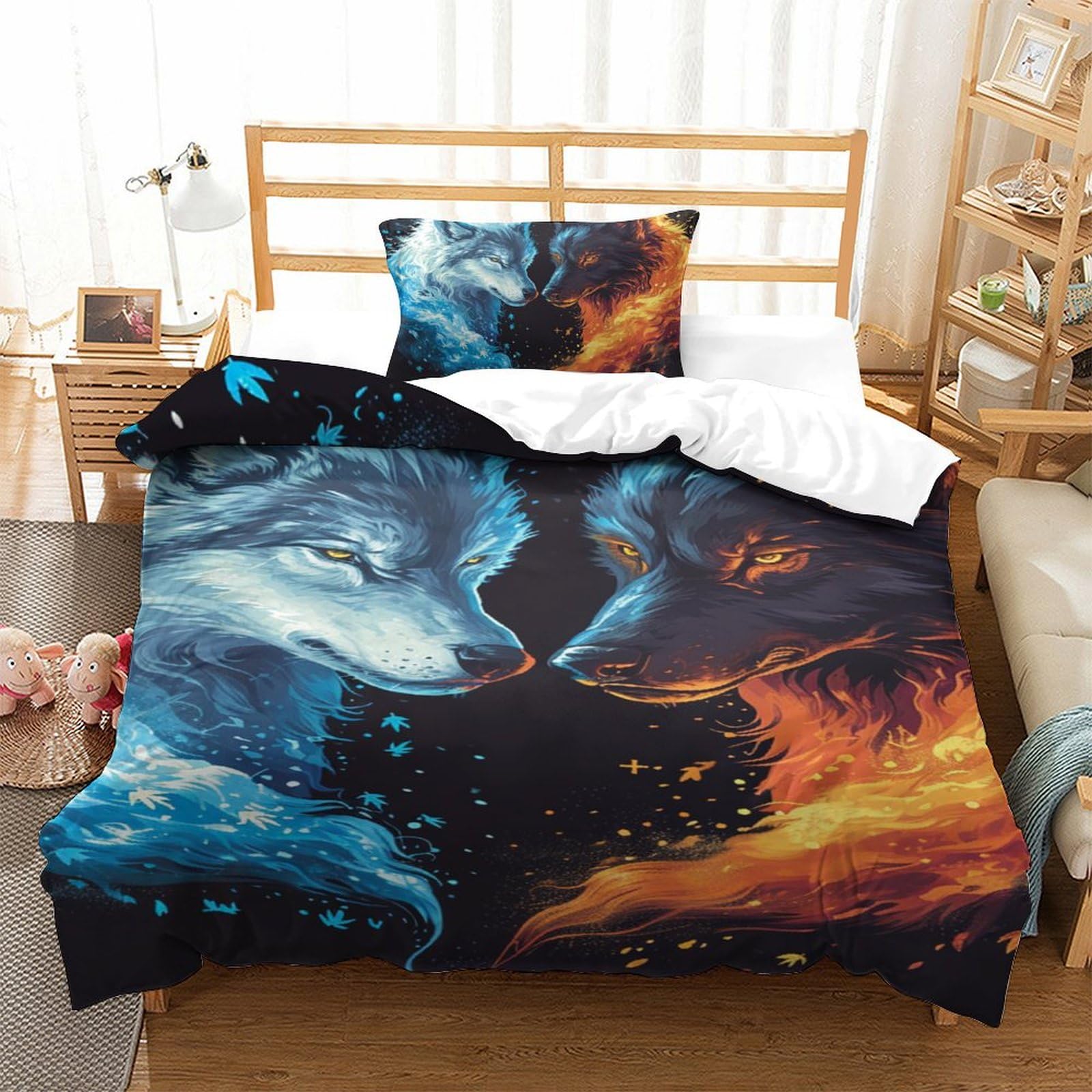 Housses de couette loup imprimé 3D en microfibre pour lit single