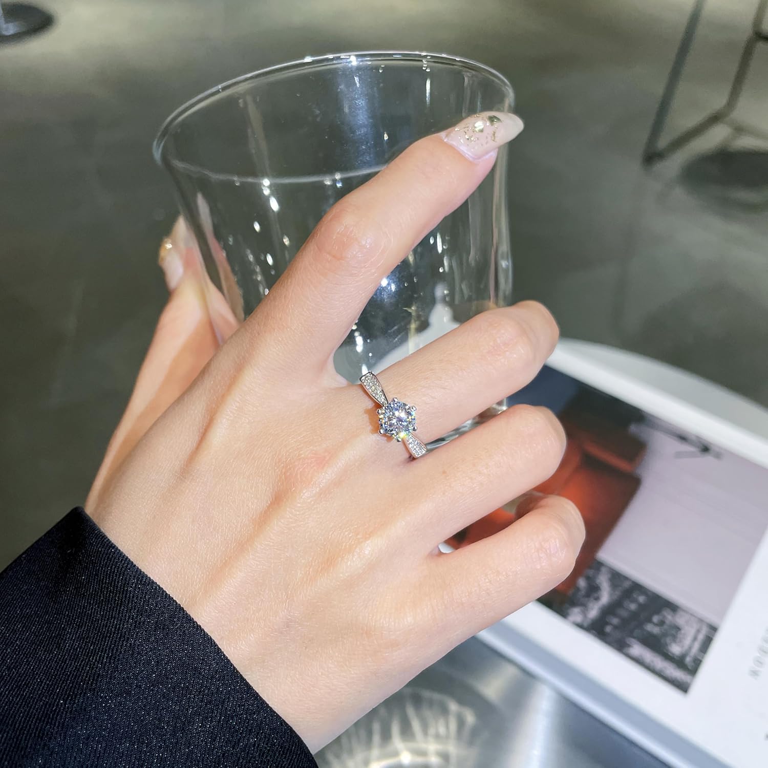 YSDD 0.5/1/2CT Round Moissanite Engagement Ring, Women's 925 Sterling Silver Ring Moissanite Promise Ring, Wedding Band Moissanite Ring