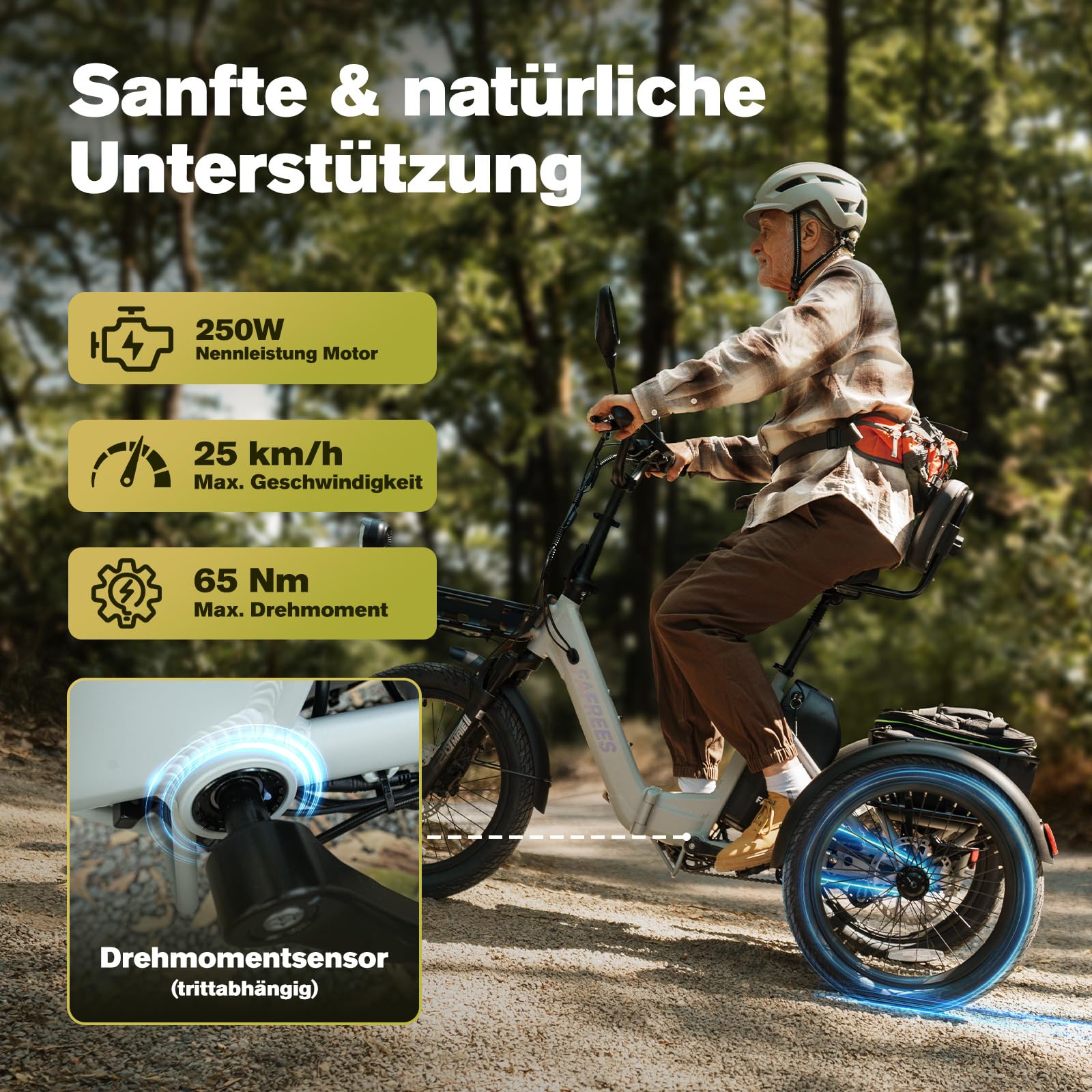 Fafrees F20 Mate II Klappbares Elektro Dreirad | Unisex für Damen & Herren | 250W Motor, 48V 21Ah Akku, 180kg Traglast, Hydraulische Bremsen – Ideal für Stadt & Senioren