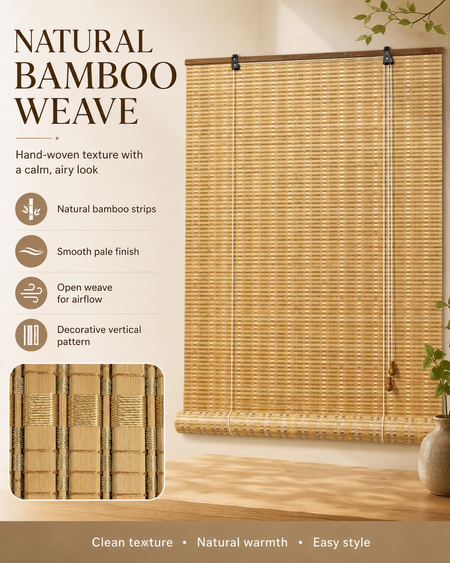 Rolety bambusowe do wnętrz, niestandardowe rolety okienne, rolety bambusowe przepuszczające światło, ekran prywatności na patio, taras, ganek i podwórko,140 * 183cm / 55 * 72"