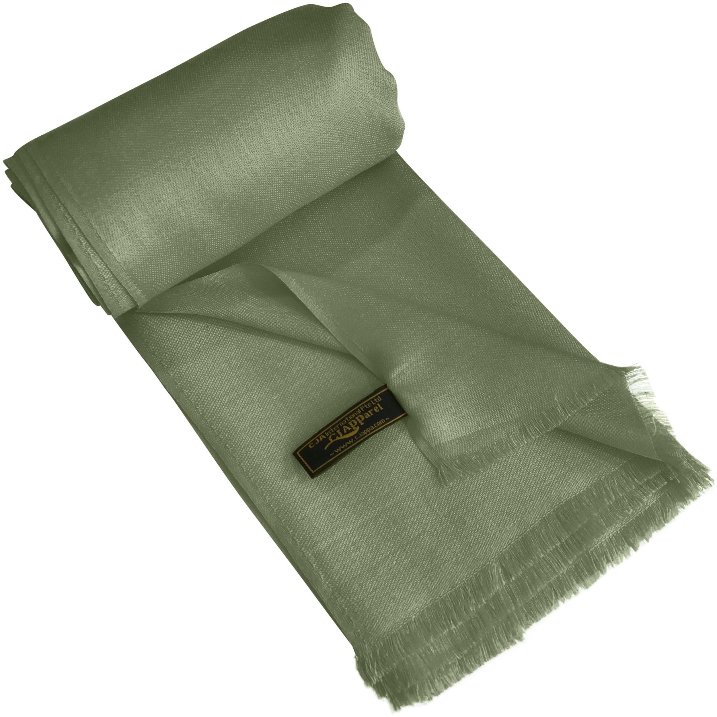 Cj Apparel Women's Laurel Green Solid Colour Fringe Design Nepalese Shawl Seconds Scarf Wrap Stole Throw Head Wrap Pashmina Hand Made In Nepal
