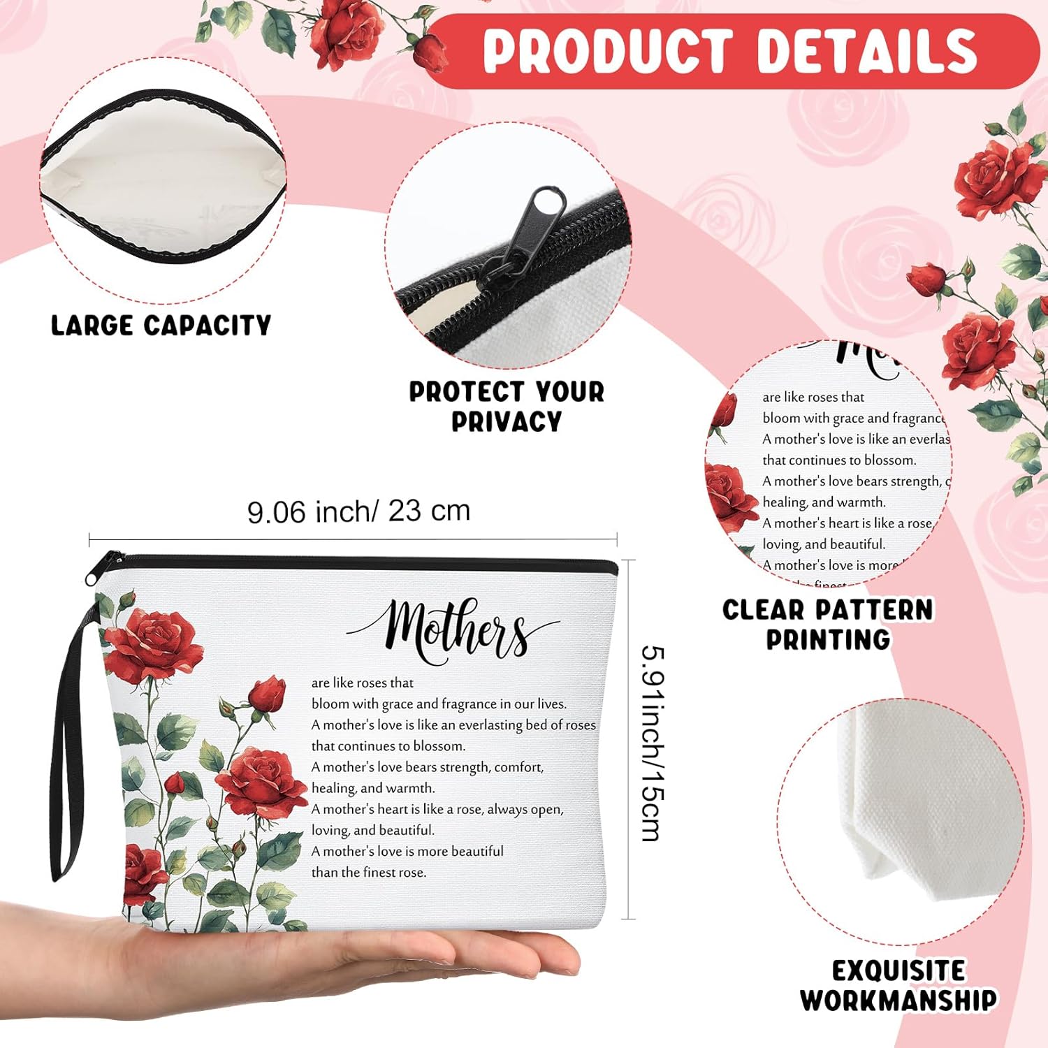 Reginary 20 Pcs Makeup Bags Gifts for Women Mother's Day Bulk Inspirational Flower Canva Cosmetic Bag with Zipper You Are Awesome Thank You Gift for Staff Employee Coworker Team Nurse (Mother)