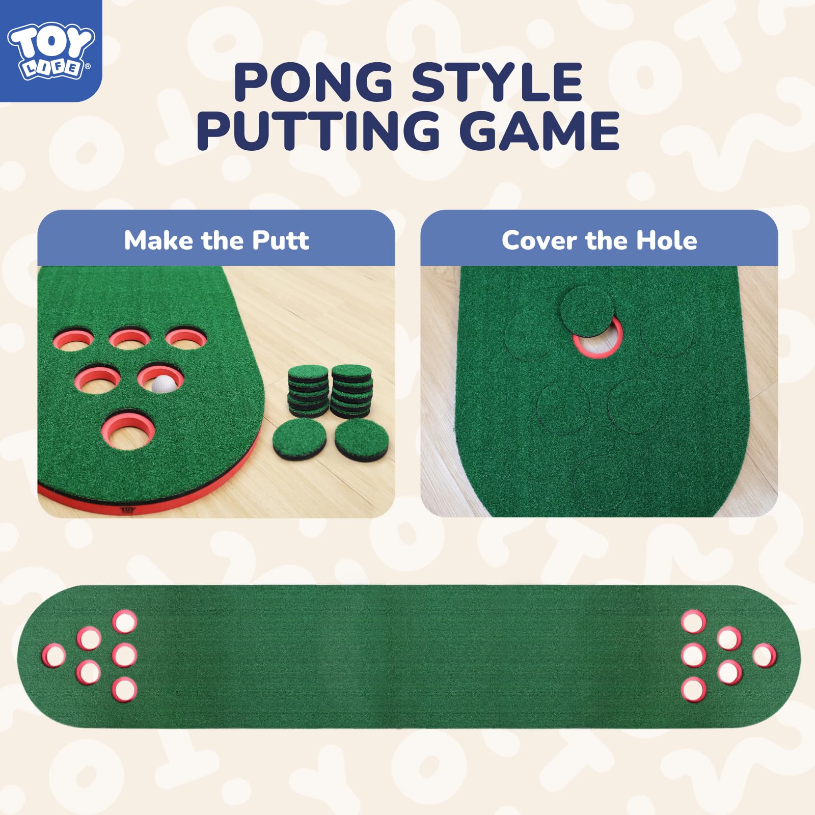 Golf Pong Putting Game Set with 2 Putters 2 Balls, 10 Feet Battle Putt Golf Game Putting Green Mat for Adults, Indoor Outdoor Backyard Party Practice Training Aid
