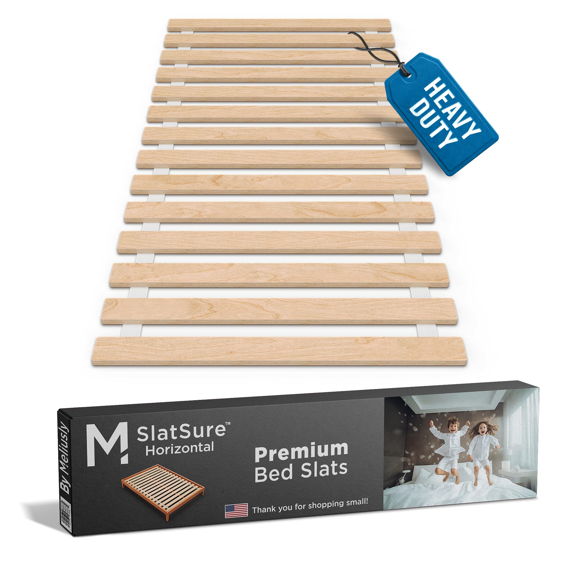 Meliusly SlatSure Twin Size Horizontal Bed Slats – Heavy Duty Wood Replacement Bed Slats, Bed Frame Support Slats, Slatted Wooden Mattress Support