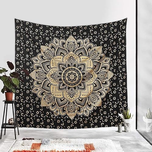 Pravik Tapiz hippie metálico brillante pasión ombré negro dorado mandala Bohemain colgante de pared  Tapices gitanos hippie metal brillo pasión